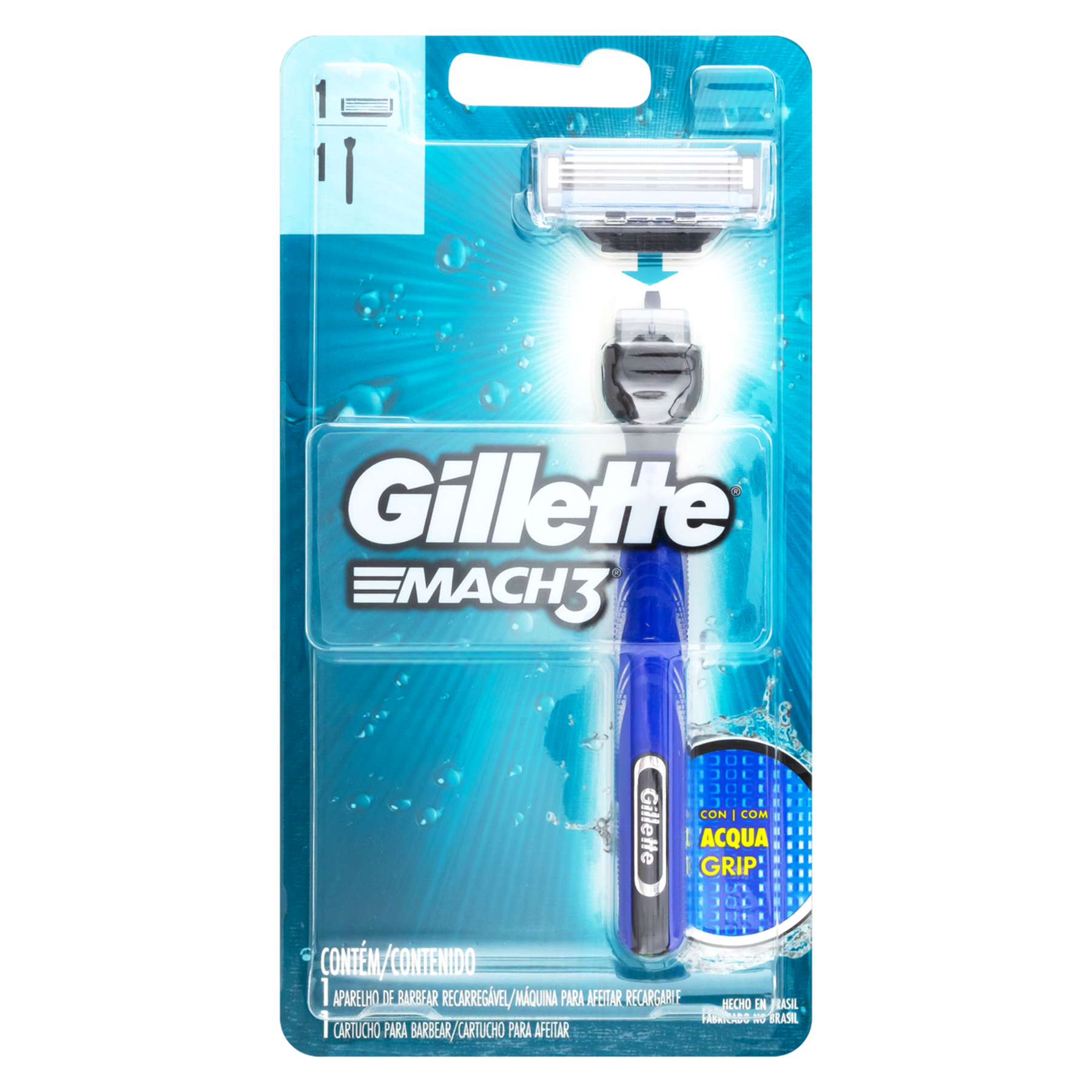 Aparelho Recarregável e Carga para Barbear Acqua Grip Gillette Mach3