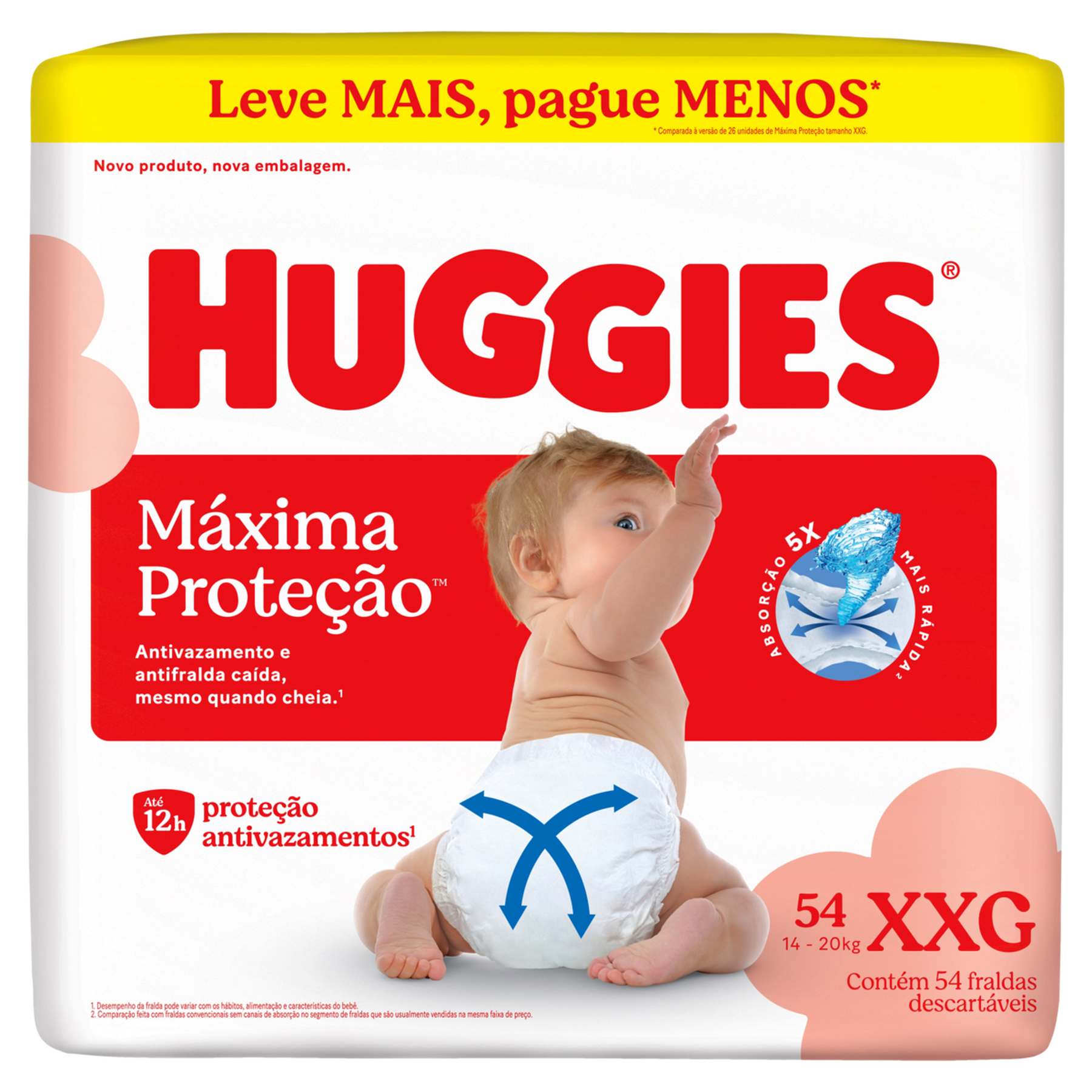 Fralda Descart&aacute;vel Huggies M&aacute;xima Prote&ccedil;&atilde;o XXG Pacote 54 Unidades