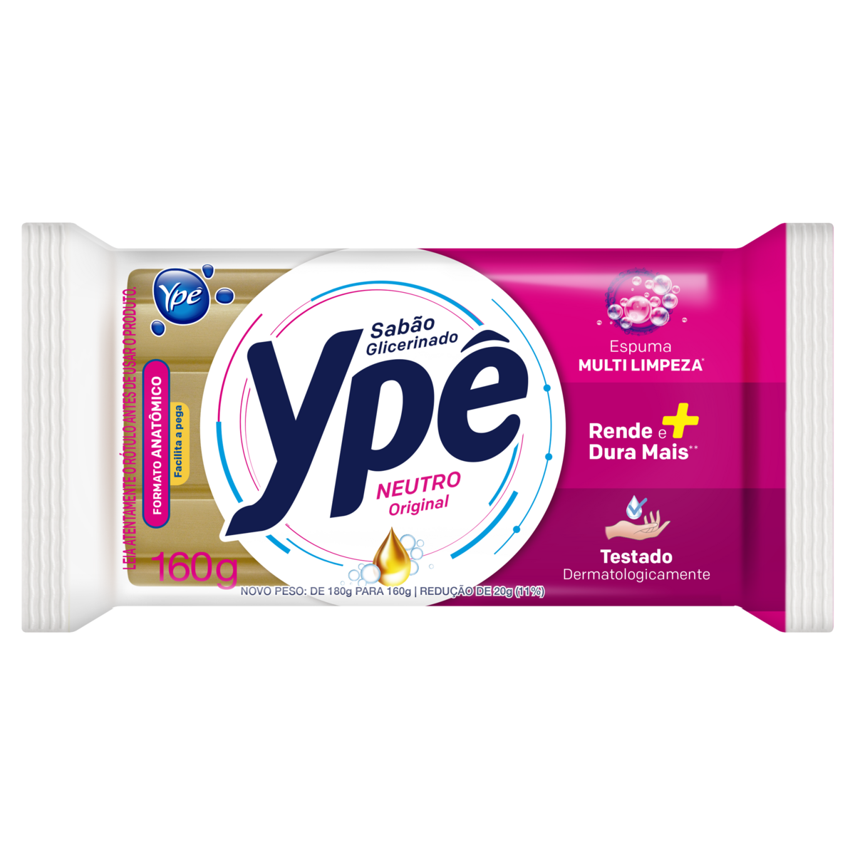 Sab&atilde;o em Barra Glicerinado Neutro Original Yp&ecirc; Pacote 160g