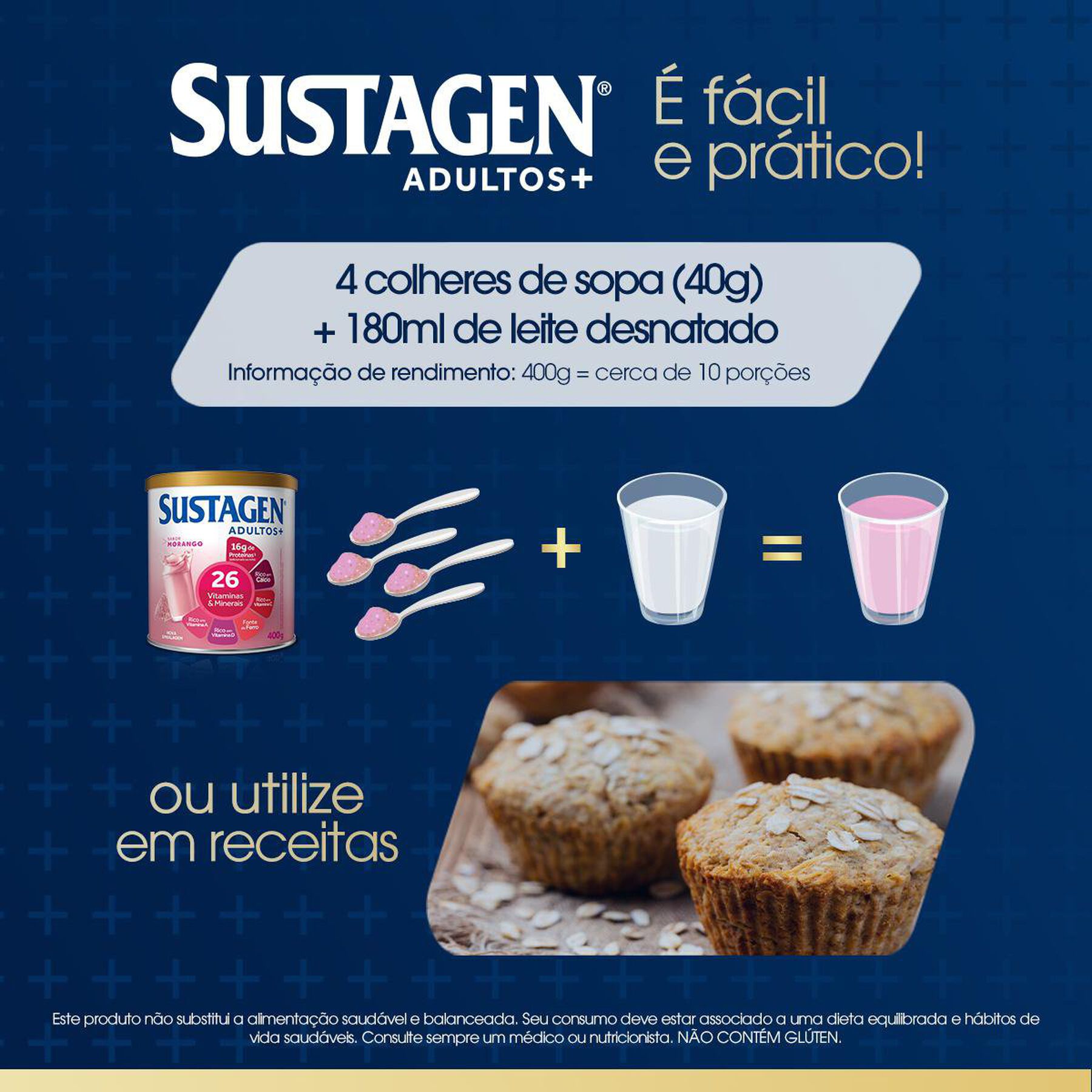 Complemento Alimentar Morango Sustagen Adultos+ Lata 400g