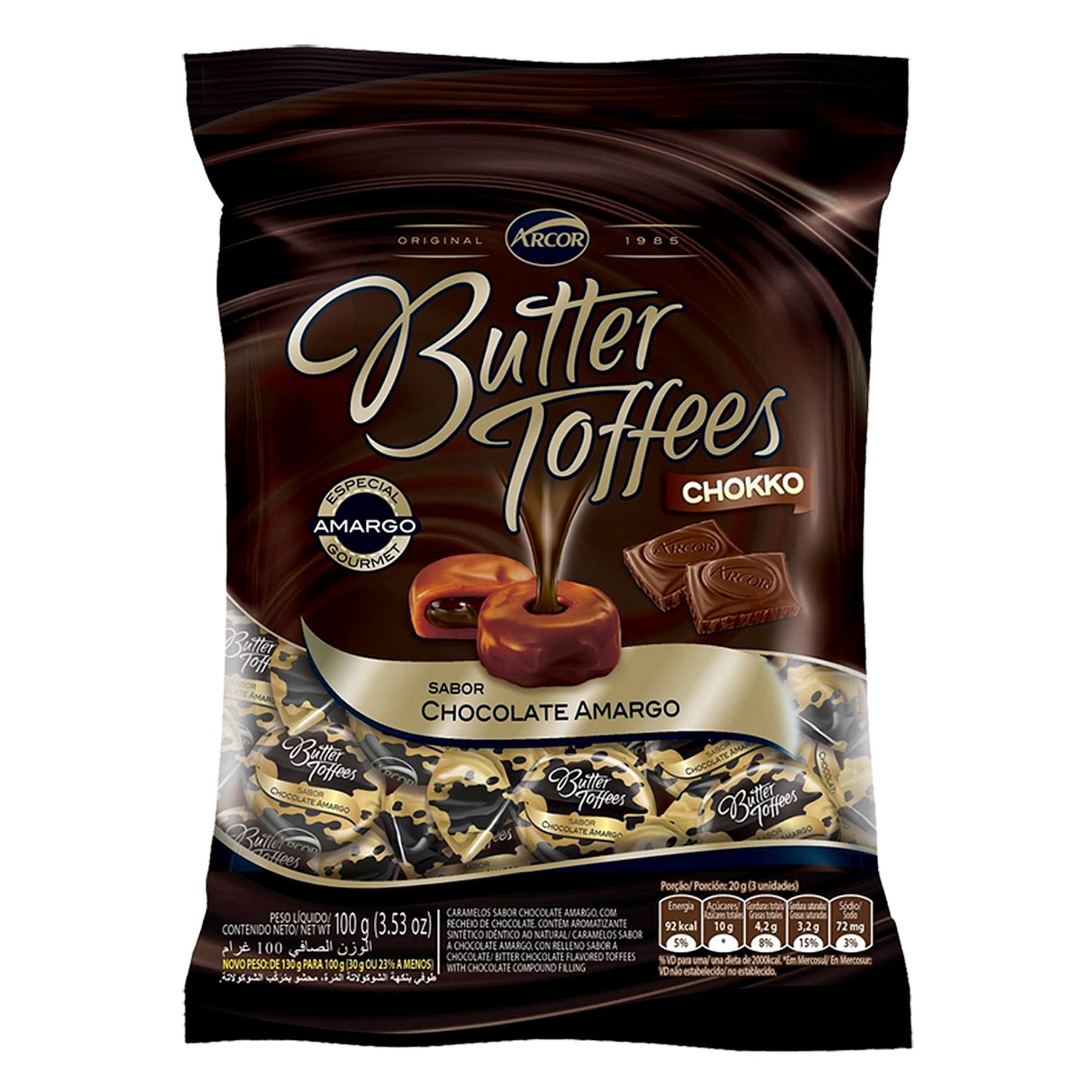 Bala Butter Toffees Chocolate Amargo Arcor Pacote 100g