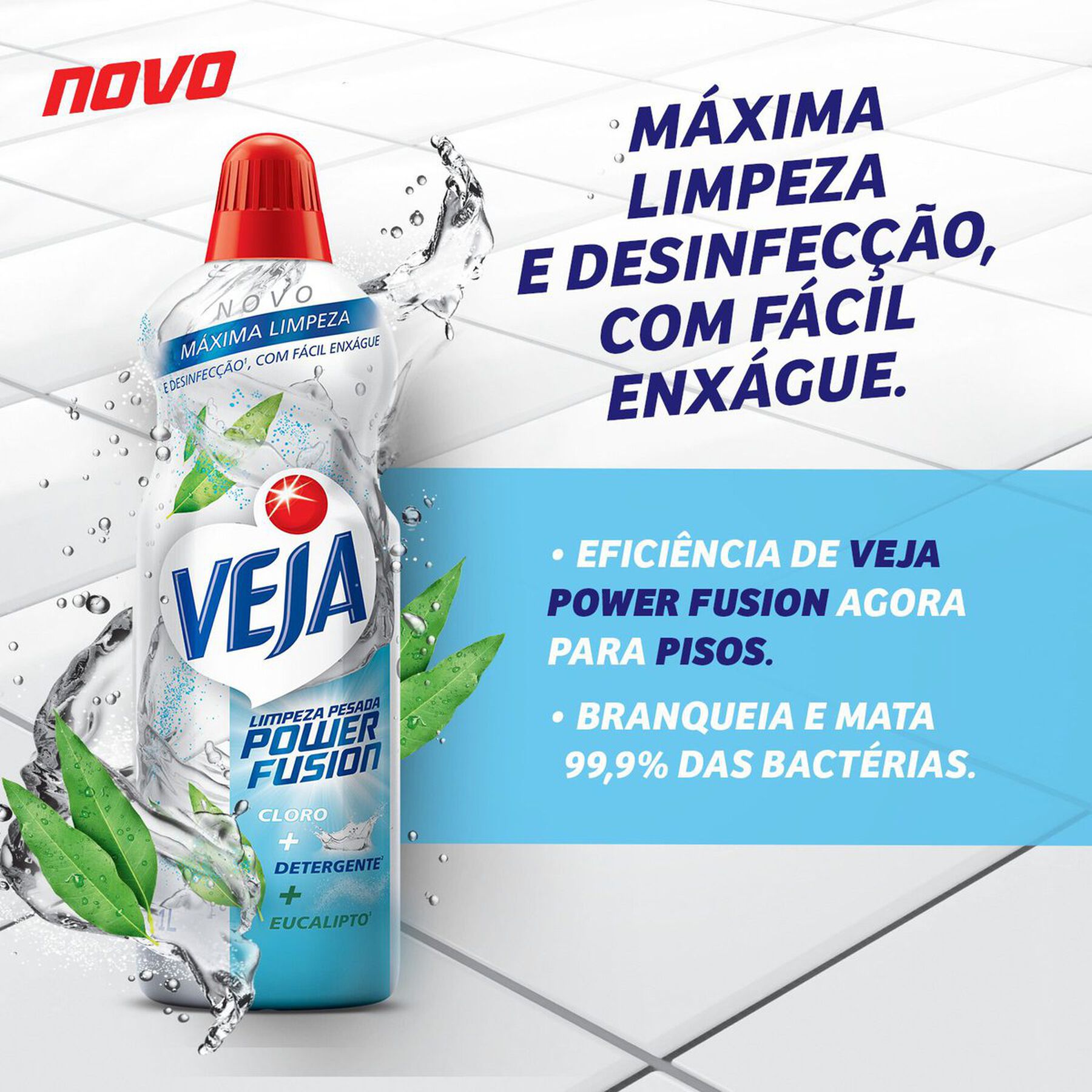 Limpador Limpeza Pesada com Cloro, Detergente e Eucalipto Veja Power Fusion Frasco 500ml
