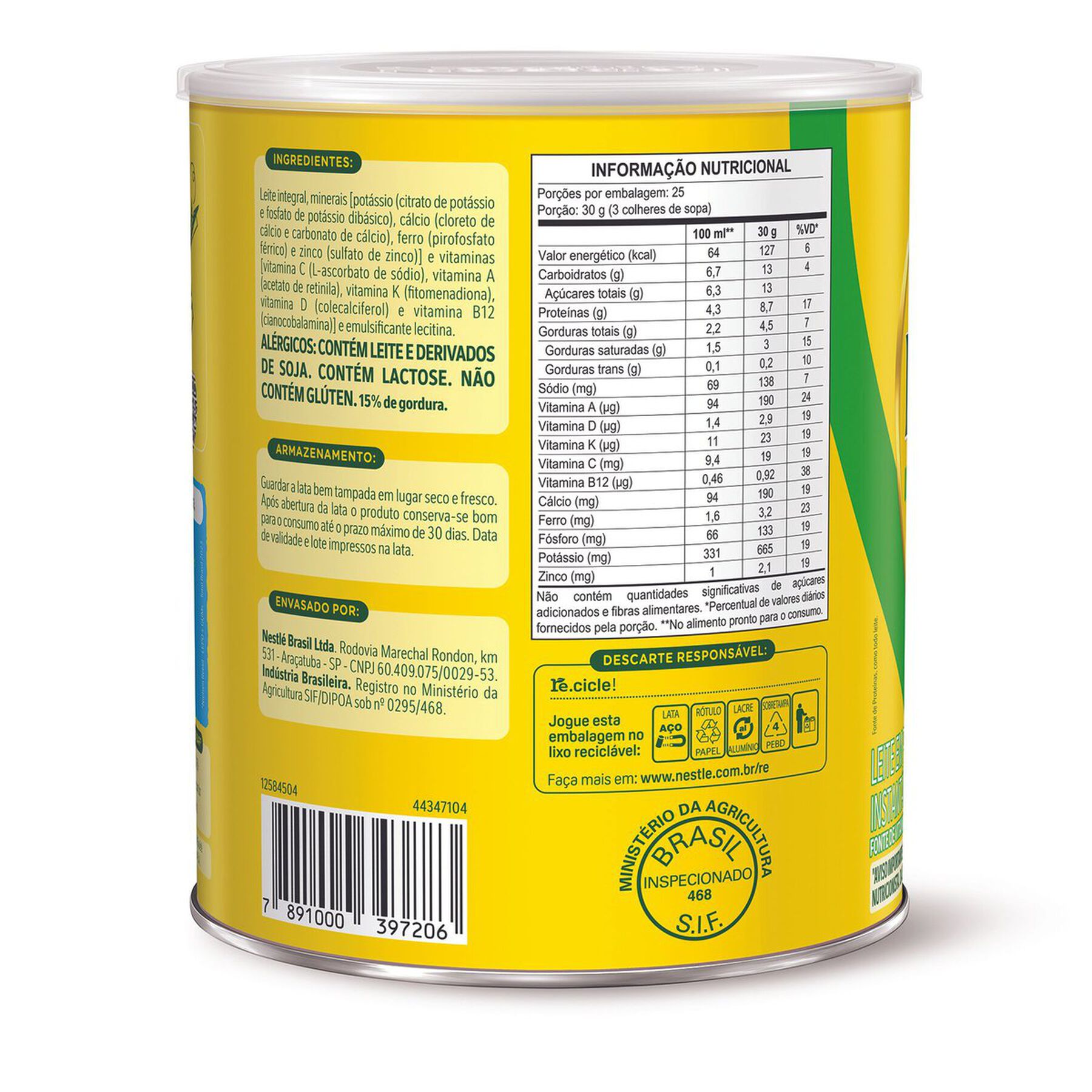 Leite em P&oacute; Semidesnatado Idade Escolar Ninho Nestl&eacute; Lata 750g