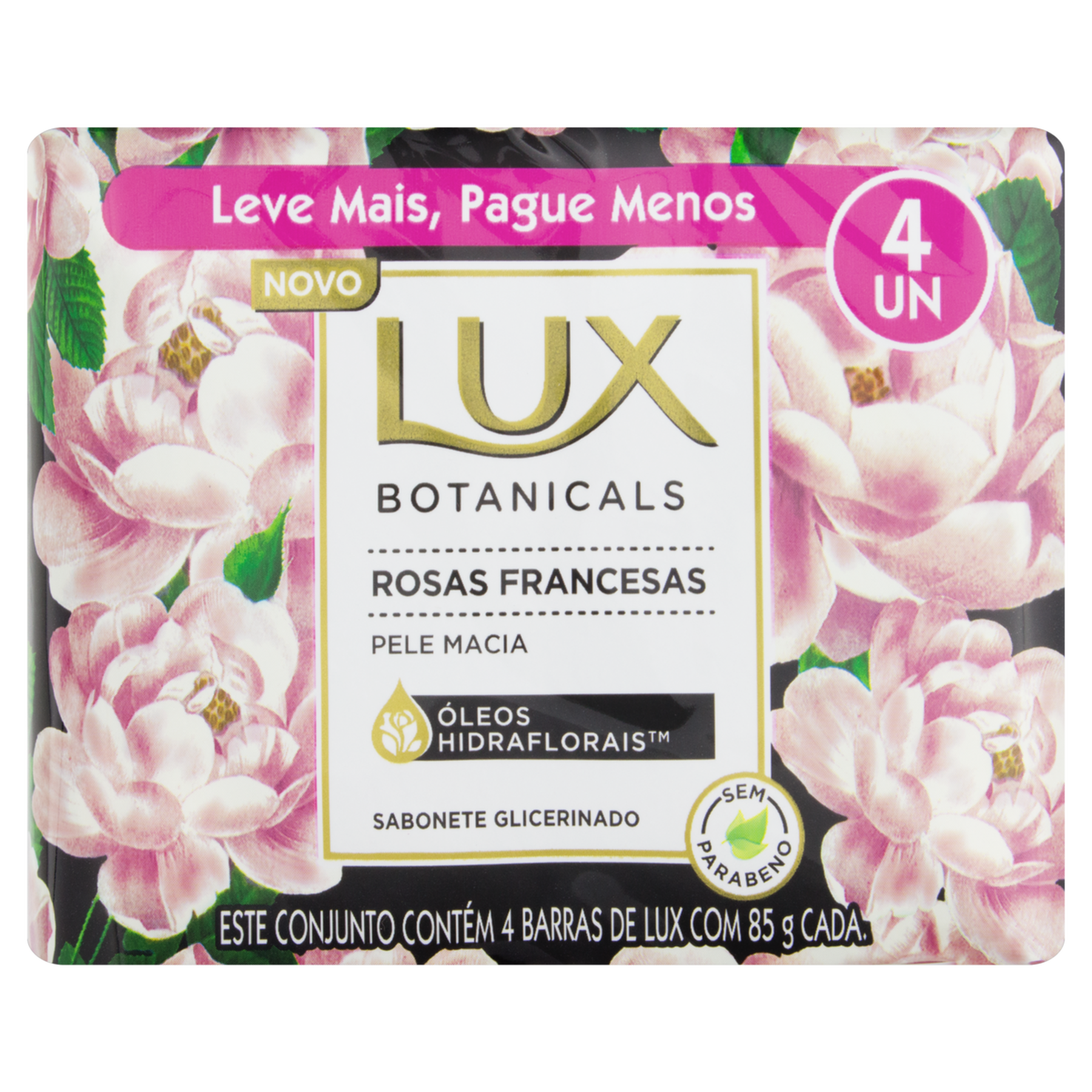 Sabonete em Barra Glicerinado Rosas Francesas Lux Botanicals C/4 Unidades 85g Cada