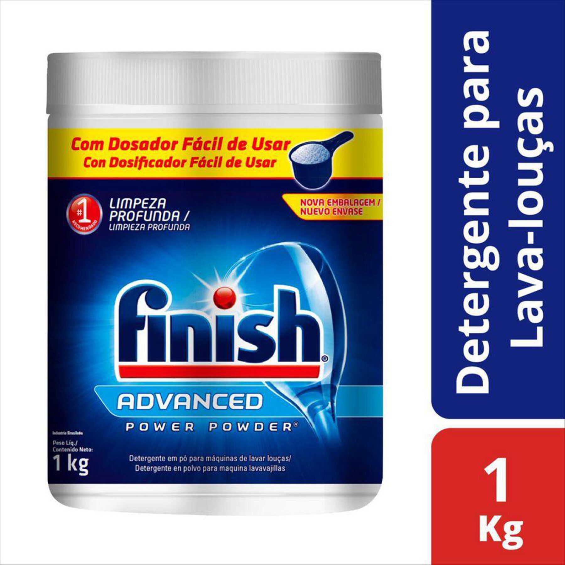 Detergente em Pó para Máquina de Lavar Louças Finish Power Powder Advanced Pote 1kg