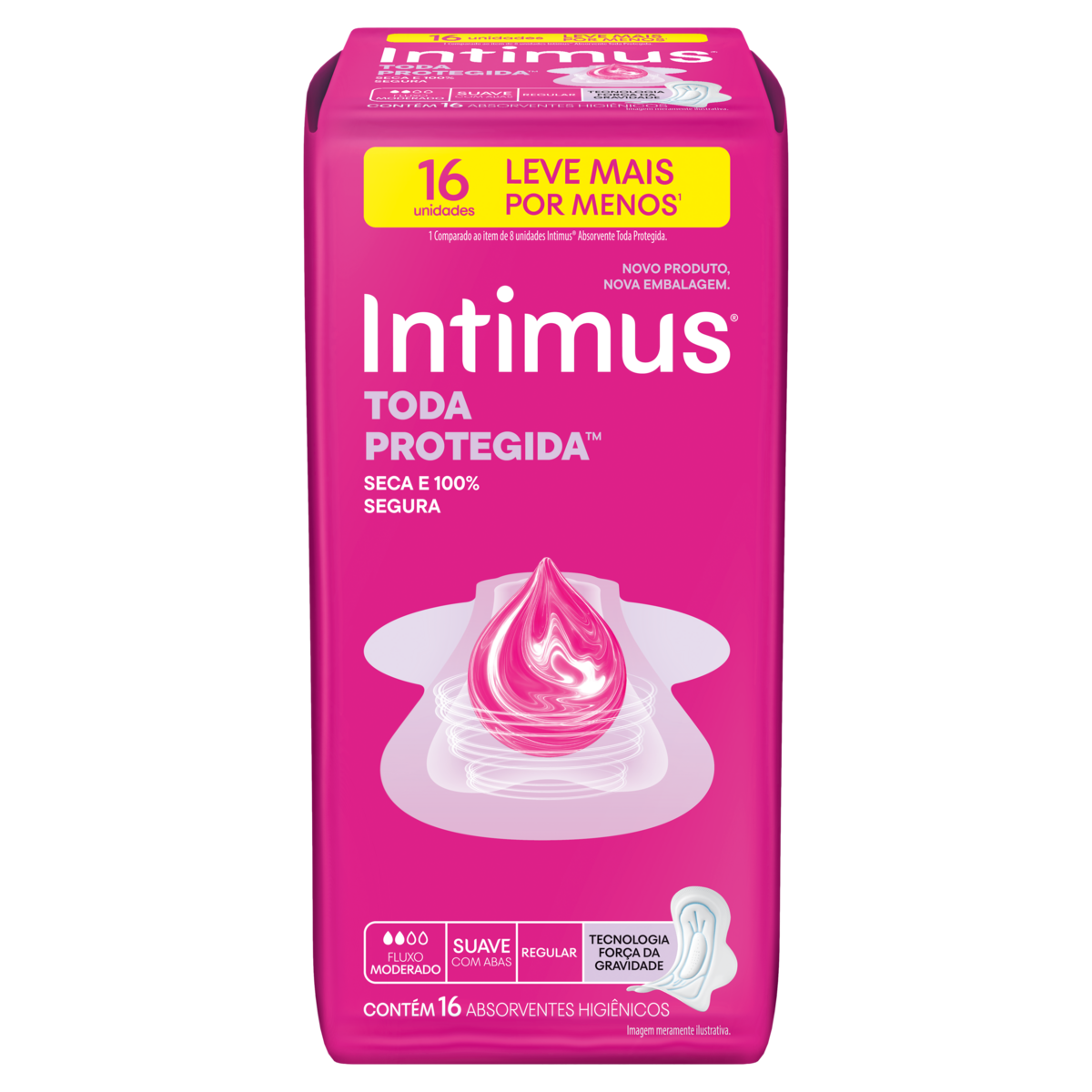 Absorvente com Abas Suave Intimus Toda Protegida Regular Pacote C/16 Unidades - Embalagem Leve Mais Pague Menos