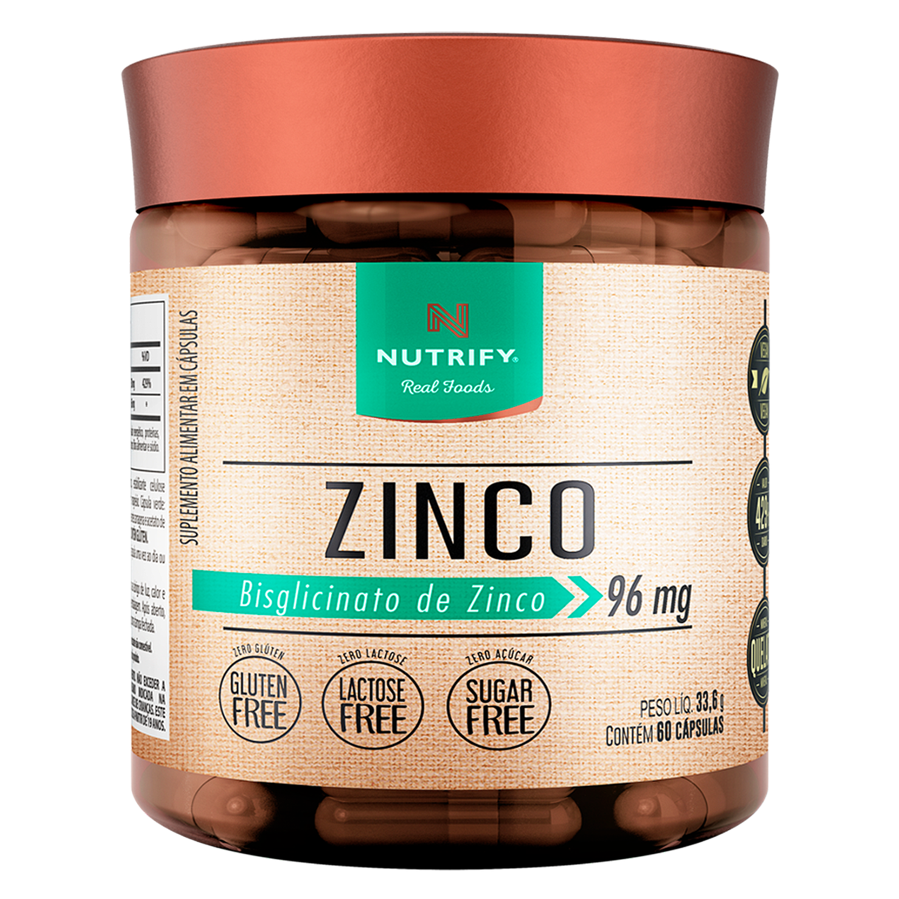 Zinco em C&aacute;psula Nutrify Pote 33,6g C/60 Unidades