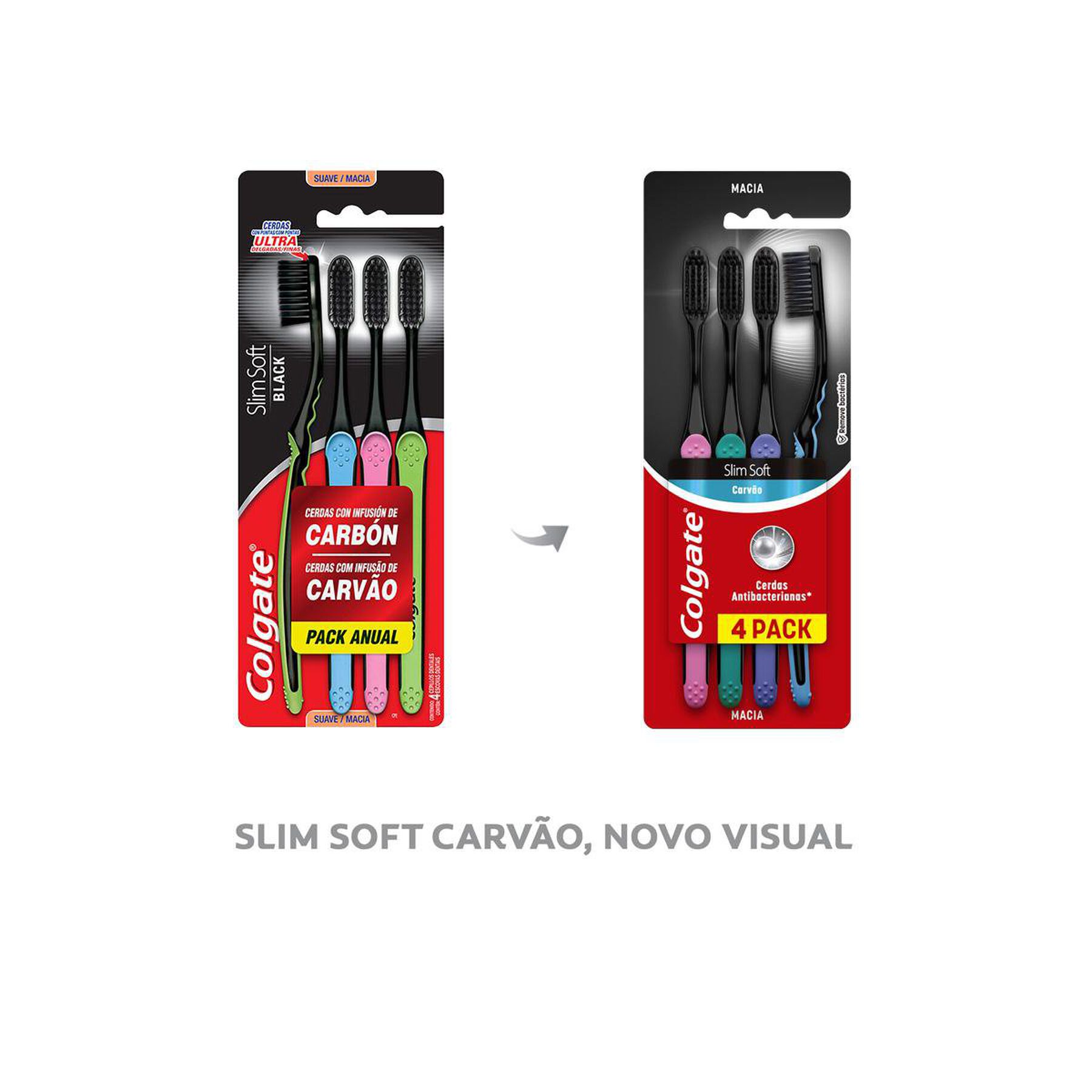 Escova Dental Macia Slim Soft Black Infus&atilde;o de Carv&atilde;o Colgate C/4 Unidades&nbsp;