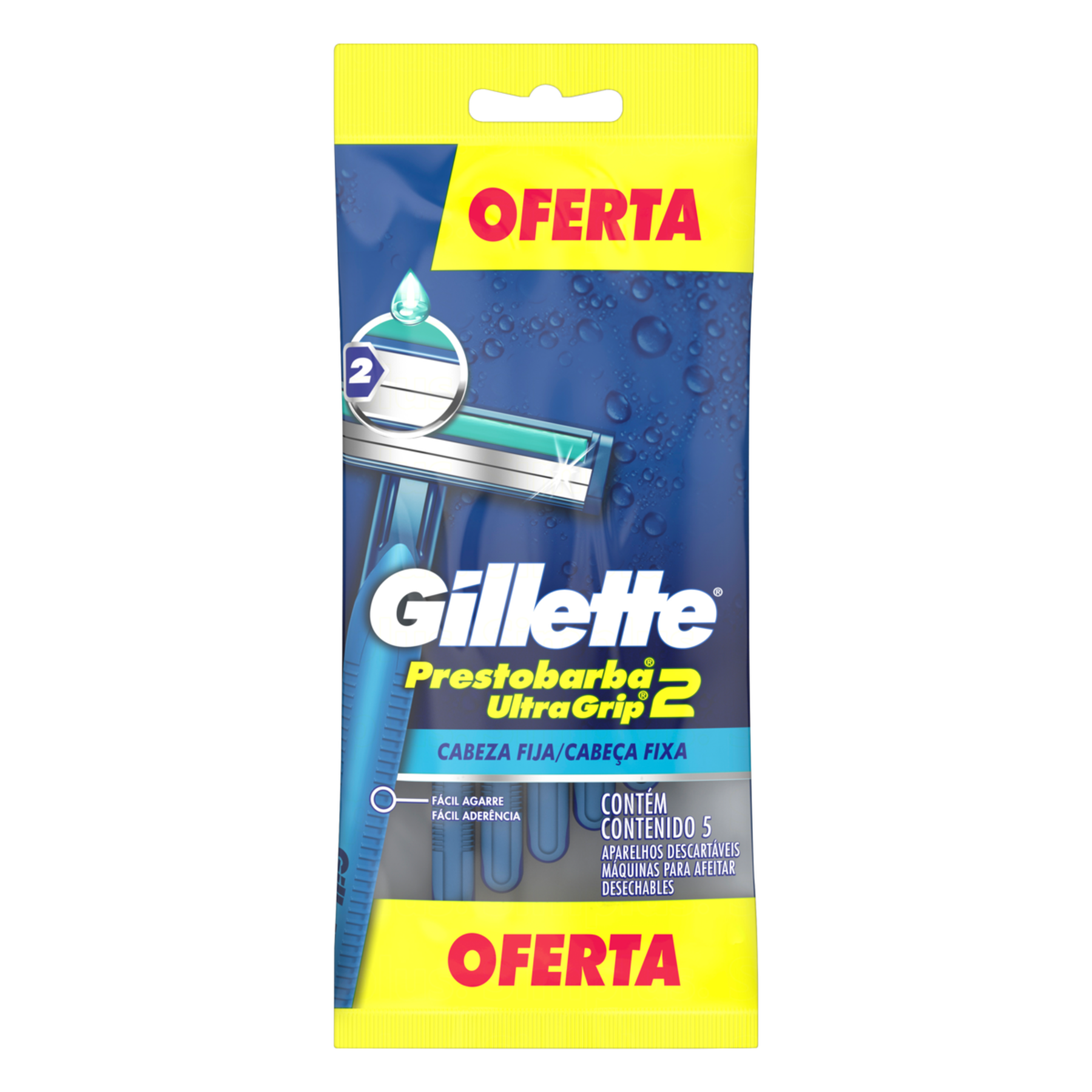 Aparelho Descart&aacute;vel para Barbear Cabe&ccedil;a Fixa Prestobarba2 Ultragrip Gillette C/5 Unidades