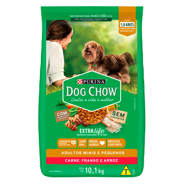 Alimento para Cães Adultos Raças Minis e Pequenas Carne, Frango e Arroz Purina Dog Chow Extra Life Pacote 10,1kg