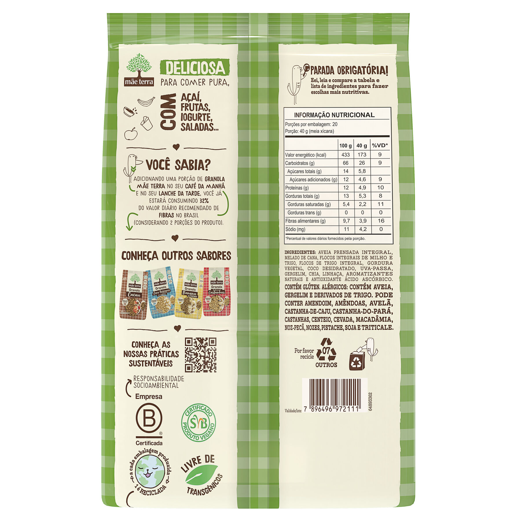 Granola Frutas & Mel Mãe Terra Pacote 800g