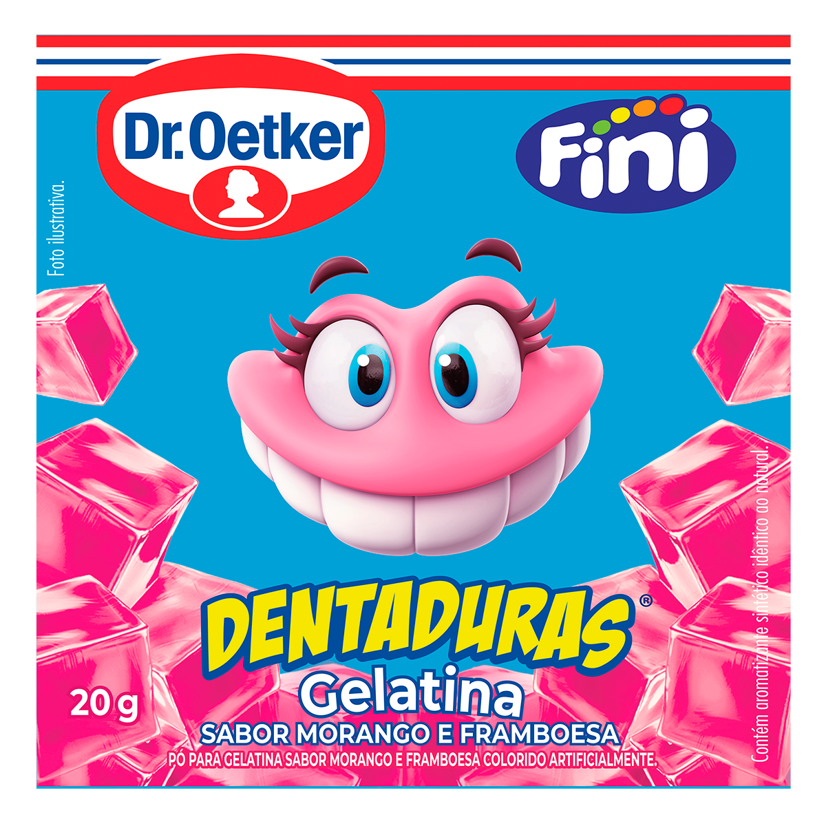 Gelatina Morango e Framboesa Dentaduras Fini Dr. Oetker Caixa 20g