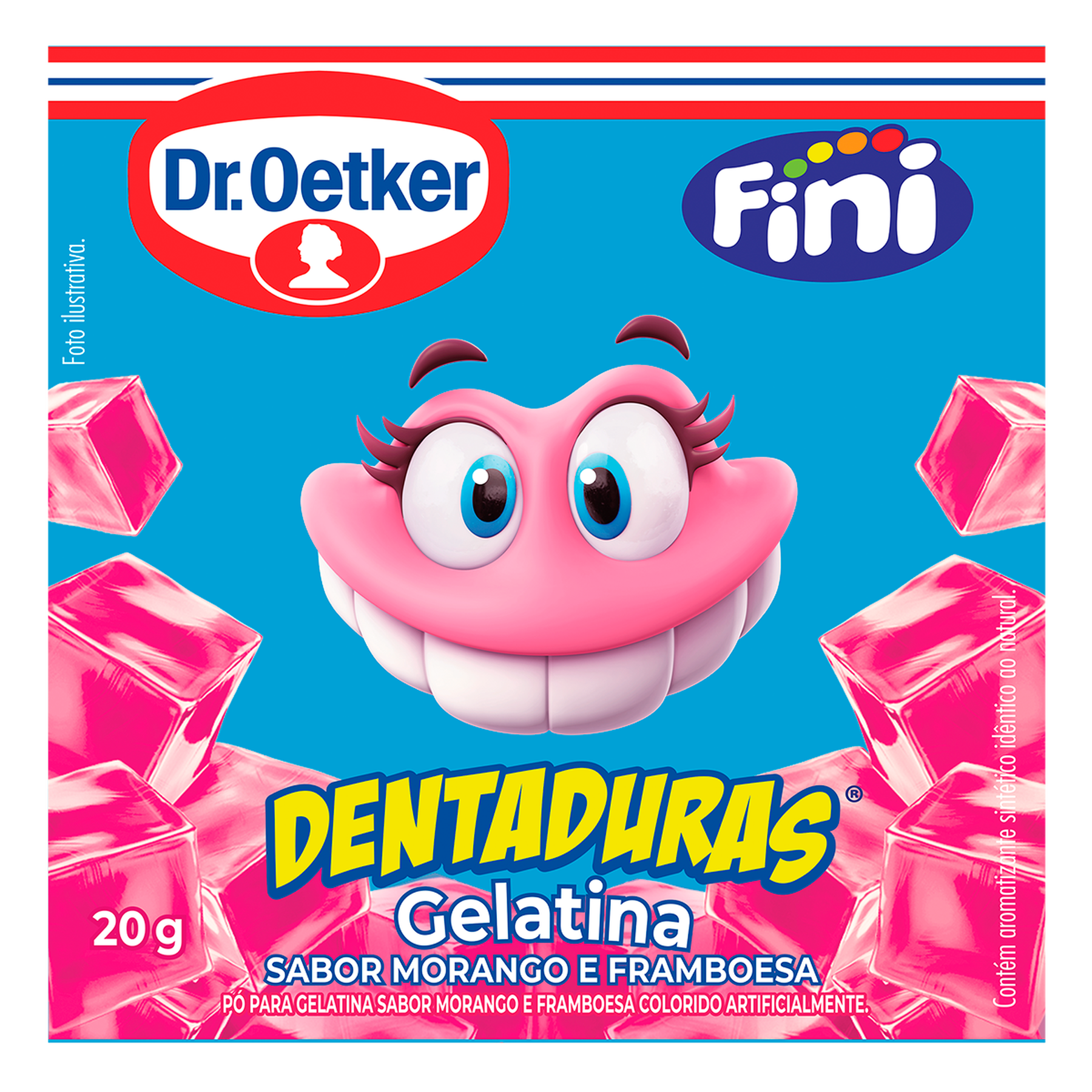 Gelatina Morango e Framboesa Dentaduras Fini Dr. Oetker Caixa 20g