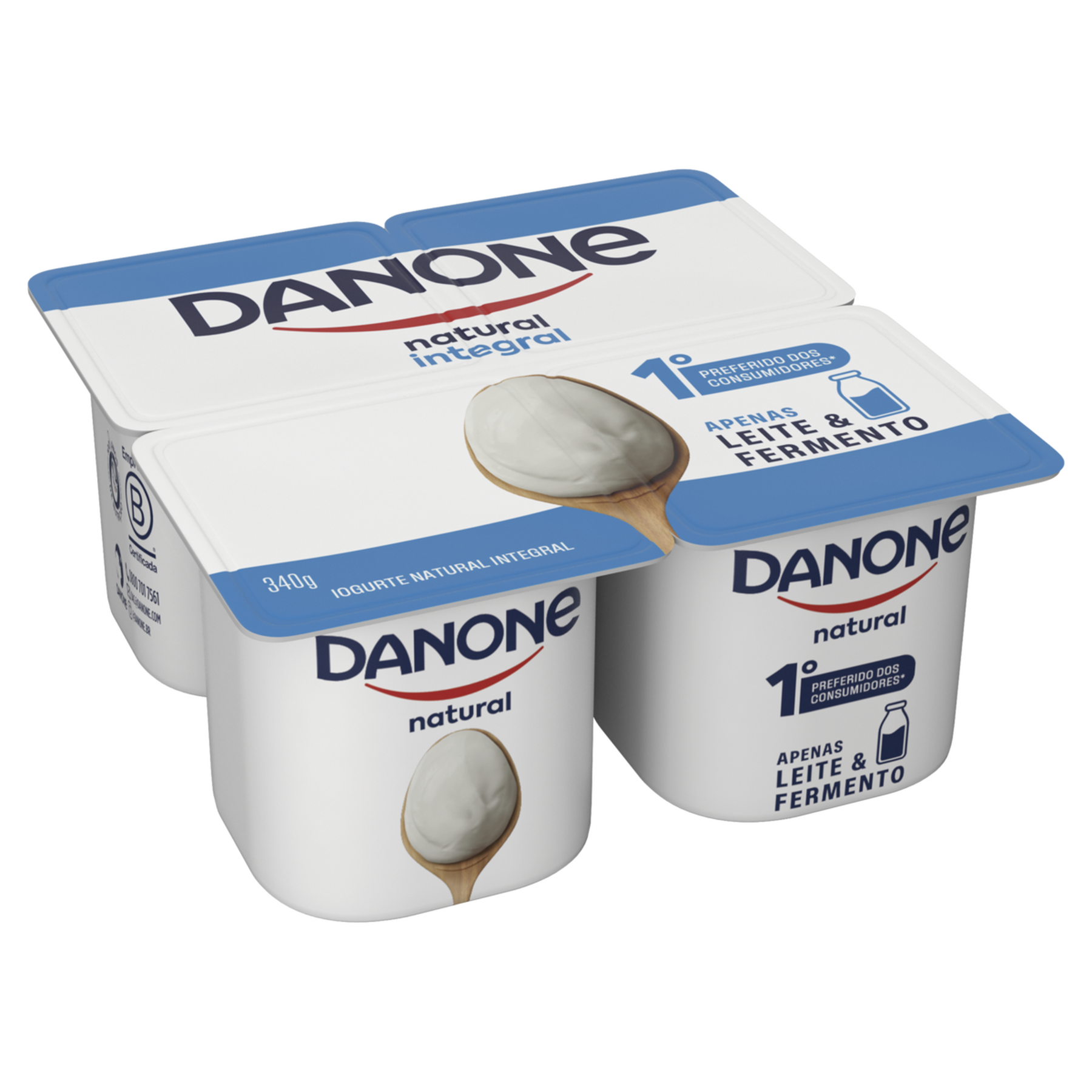 Iogurte Integral Natural Danone Bandeja 340g 4 Unidades 85g Cada
