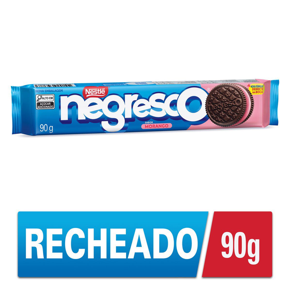 Biscoito Chocolate Recheio Morango Negresco Nestl&eacute; Pacote 90g&nbsp;