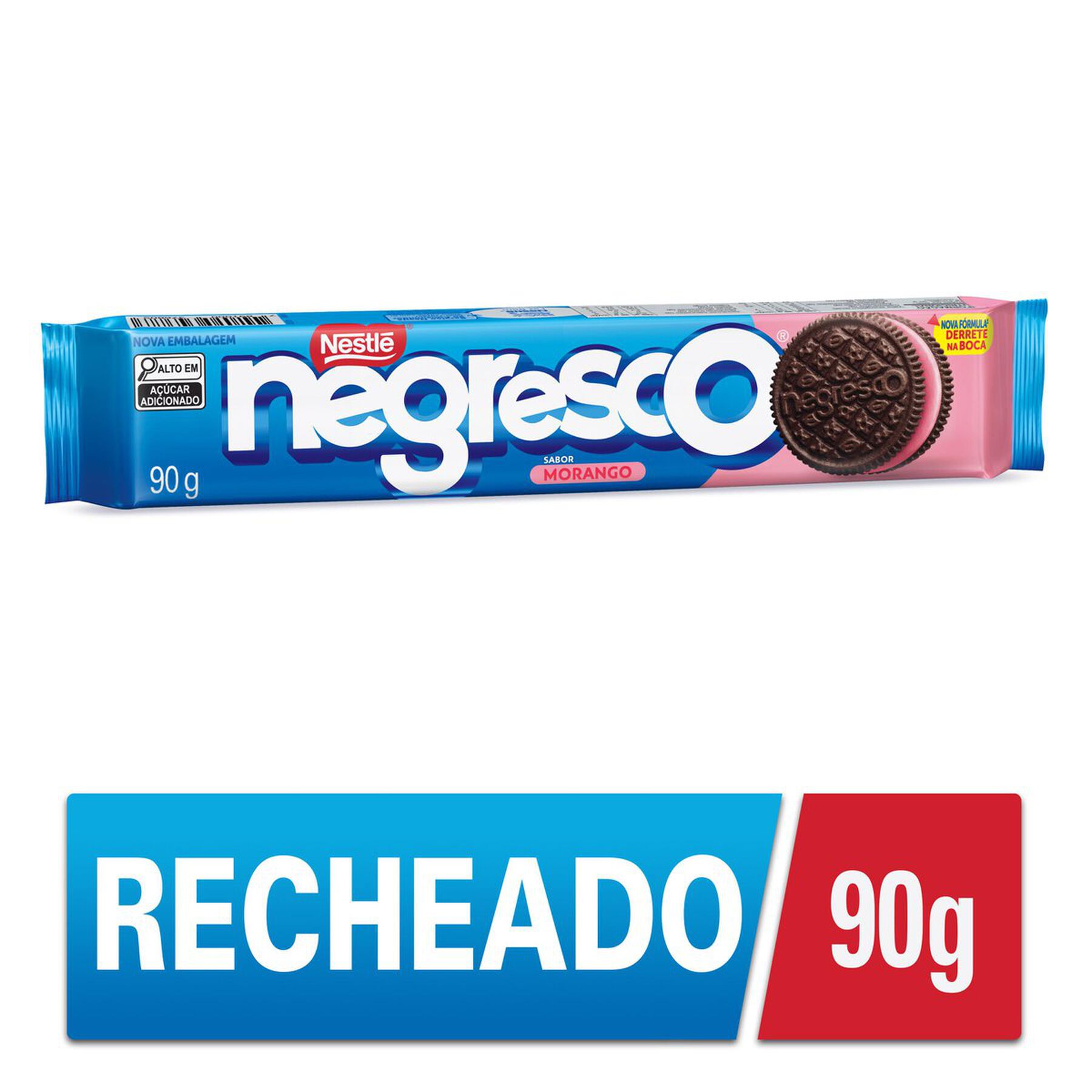 Biscoito Chocolate Recheio Morango Negresco Nestlé Pacote 90g