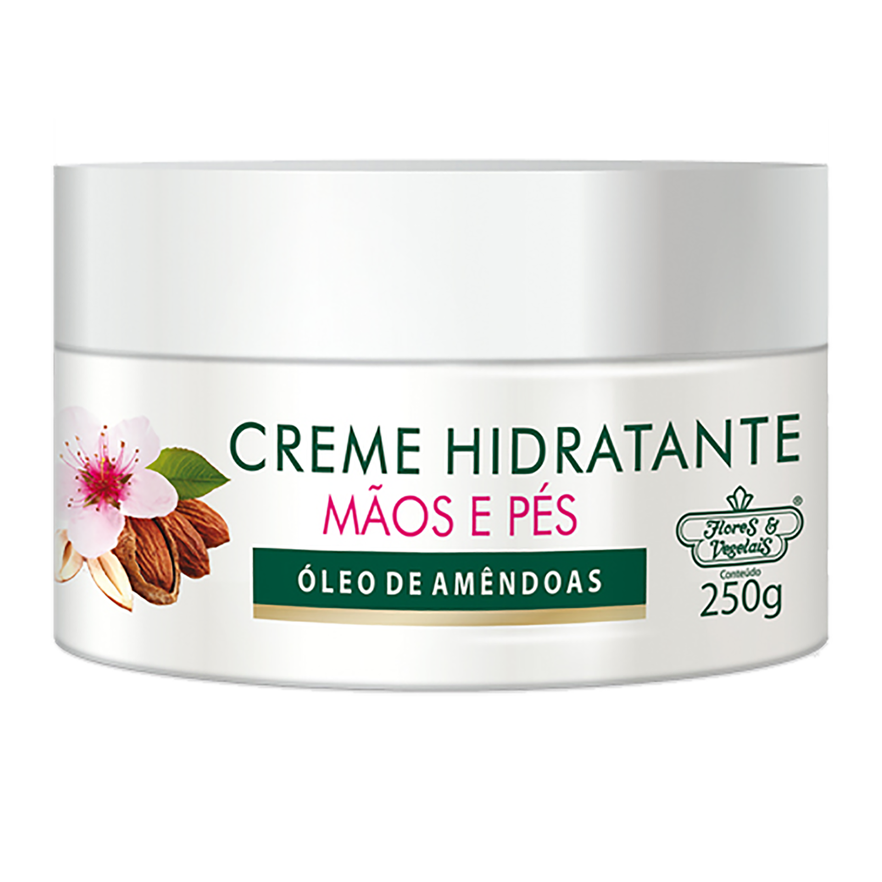 Creme Hidratante M&atilde;os e P&eacute;s Flores & Vegetais &Oacute;leo de Am&ecirc;ndoas Pote 250g