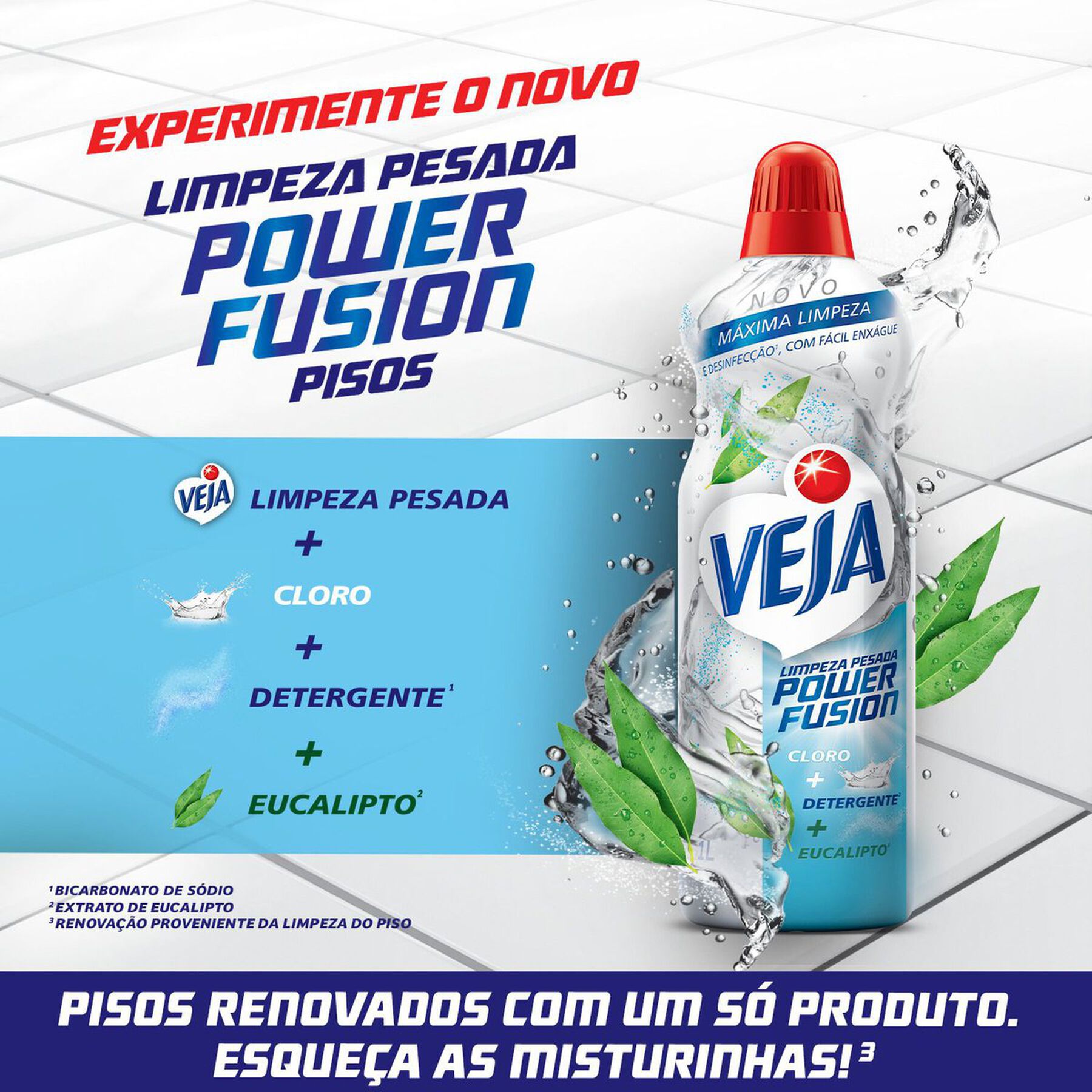 Limpador Limpeza Pesada com Cloro, Detergente e Eucalipto Veja Power Fusion Frasco 500ml