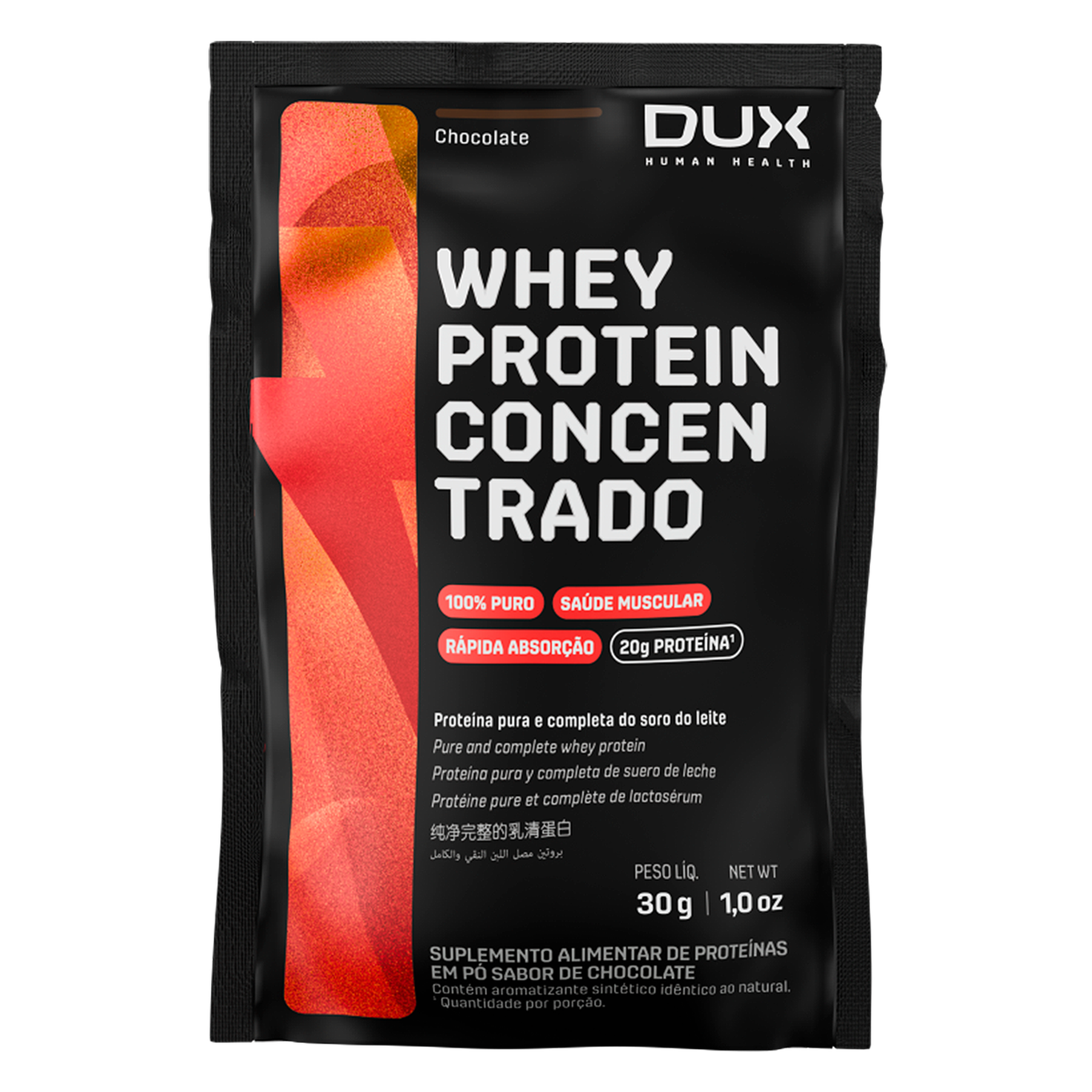 Suplemento em P&oacute; Whey Protein Concentrado Chocolate Dux Human Health Pacote 30g