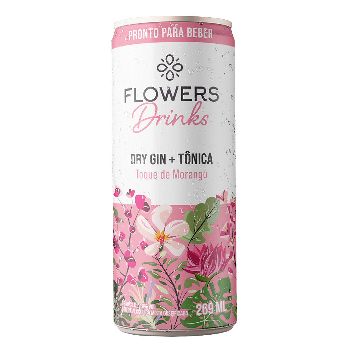 Gin T&ocirc;nica Morango Flowers Lata 269ml