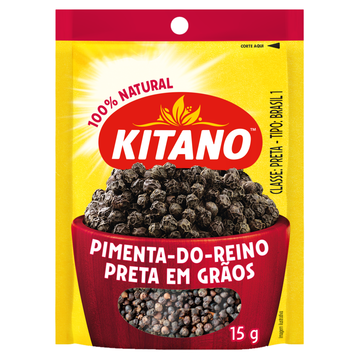 Pimenta-do-Reino Preta em Gr&atilde;os Kitano Pacote 15g