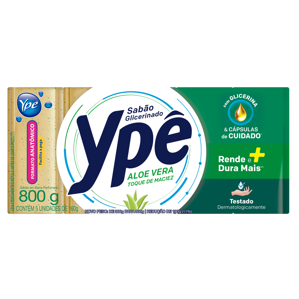 Sab&atilde;o Barra Aloe Vera Yp&ecirc; Pacote 800g 5 Unidades