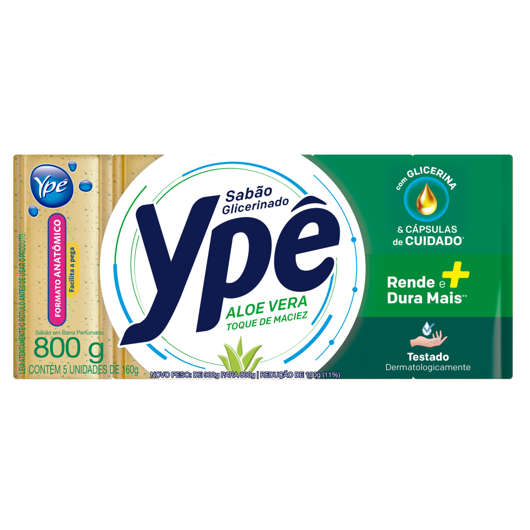 Sab&atilde;o Barra Aloe Vera Yp&ecirc; Pacote 800g 5 Unidades