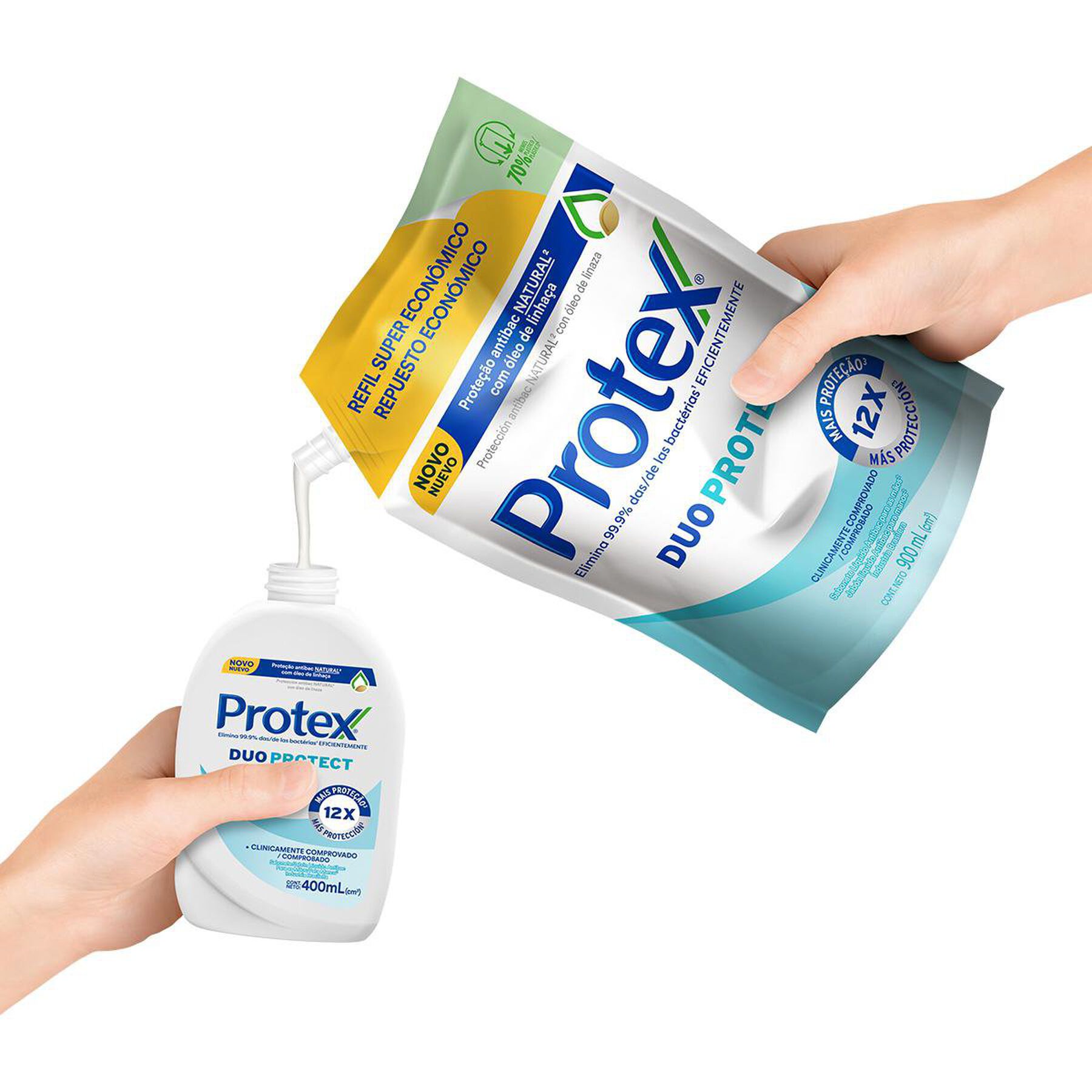 Sabonete Líquido para as Mãos Antibac Duo Protect Protex Sachê 900ml - Embalagem Refil Super Econômico
