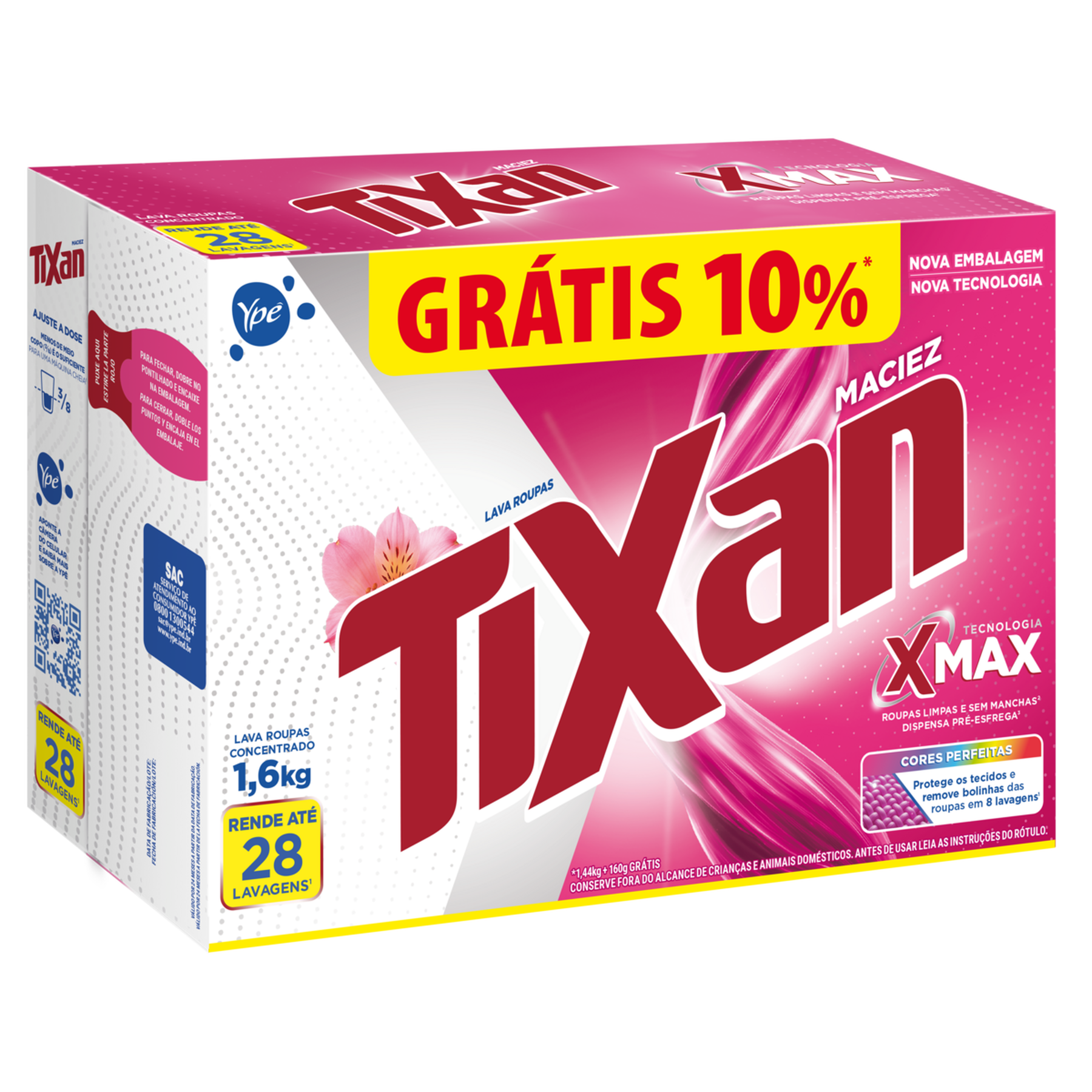 Lava Roupas em P&oacute; Concentrado Maciez Tixan Yp&ecirc; Caixa 1,6kg Gr&aacute;tis 10%