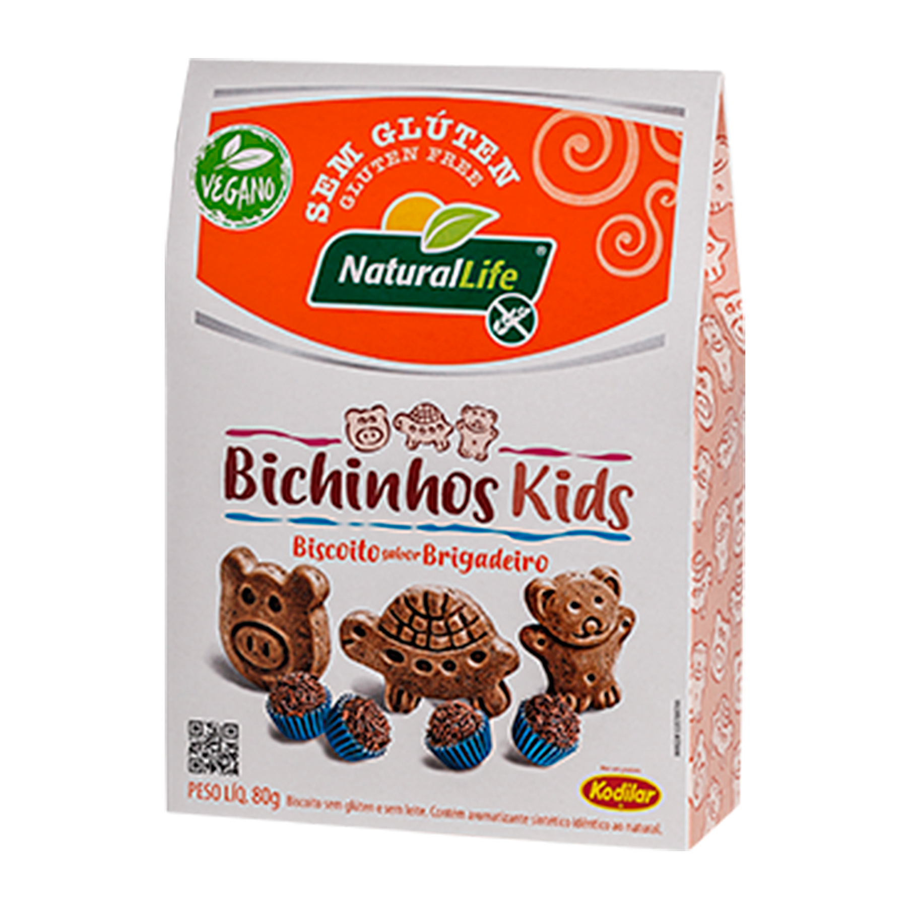 Biscoito Bichinhos Kids Brigadeiro Vegano sem Gl&uacute;ten Kodilar Natural Life Pacote 80g