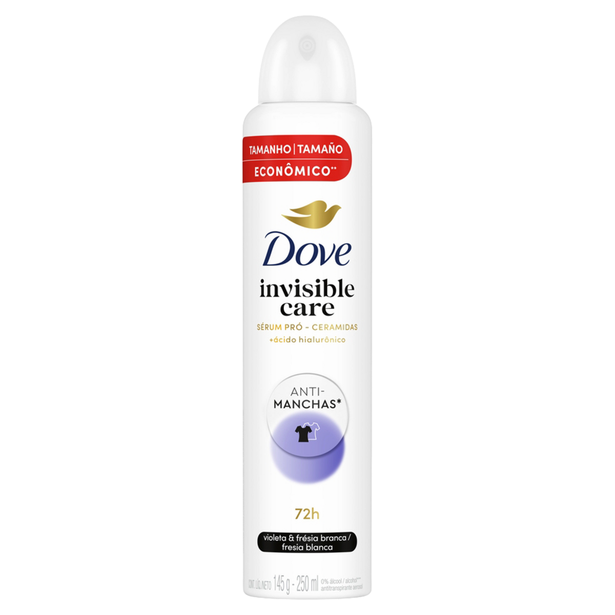 Antitranspirante Aerossol Violeta & Fr&eacute;sia Branca Dove Invisible Care 250ml Spray Tamanho Econ&ocirc;mico