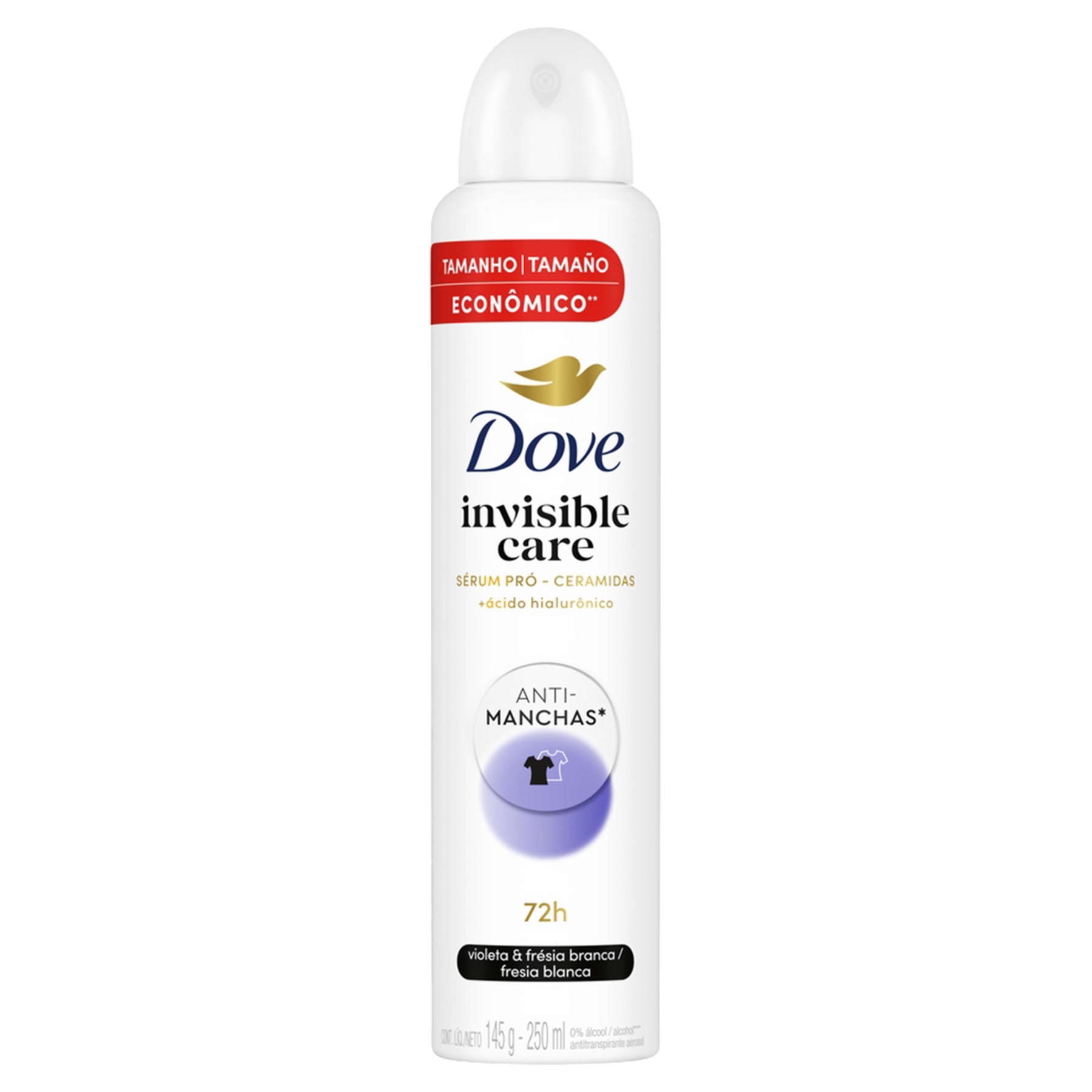 Antitranspirante Aerossol Violeta & Fr&eacute;sia Branca Dove Invisible Care 250ml Spray Tamanho Econ&ocirc;mico