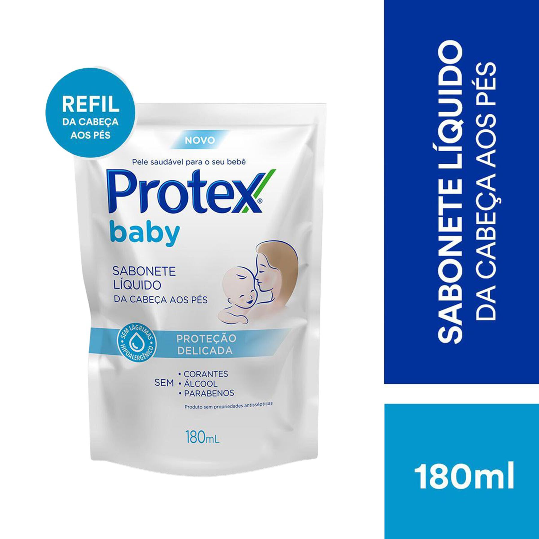 Sabonete L&iacute;quido da Cabe&ccedil;a aos P&eacute;s Protex Baby Prote&ccedil;&atilde;o Delicada Sach&ecirc; 180ml Refil