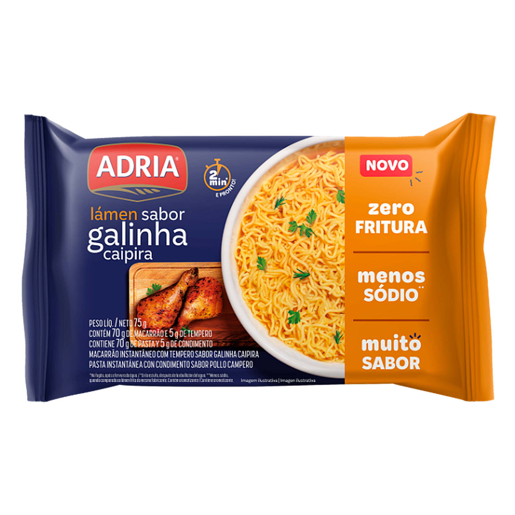Macarrão Instantâneo Lámen Galinha Caipira Adria Pacote 75g