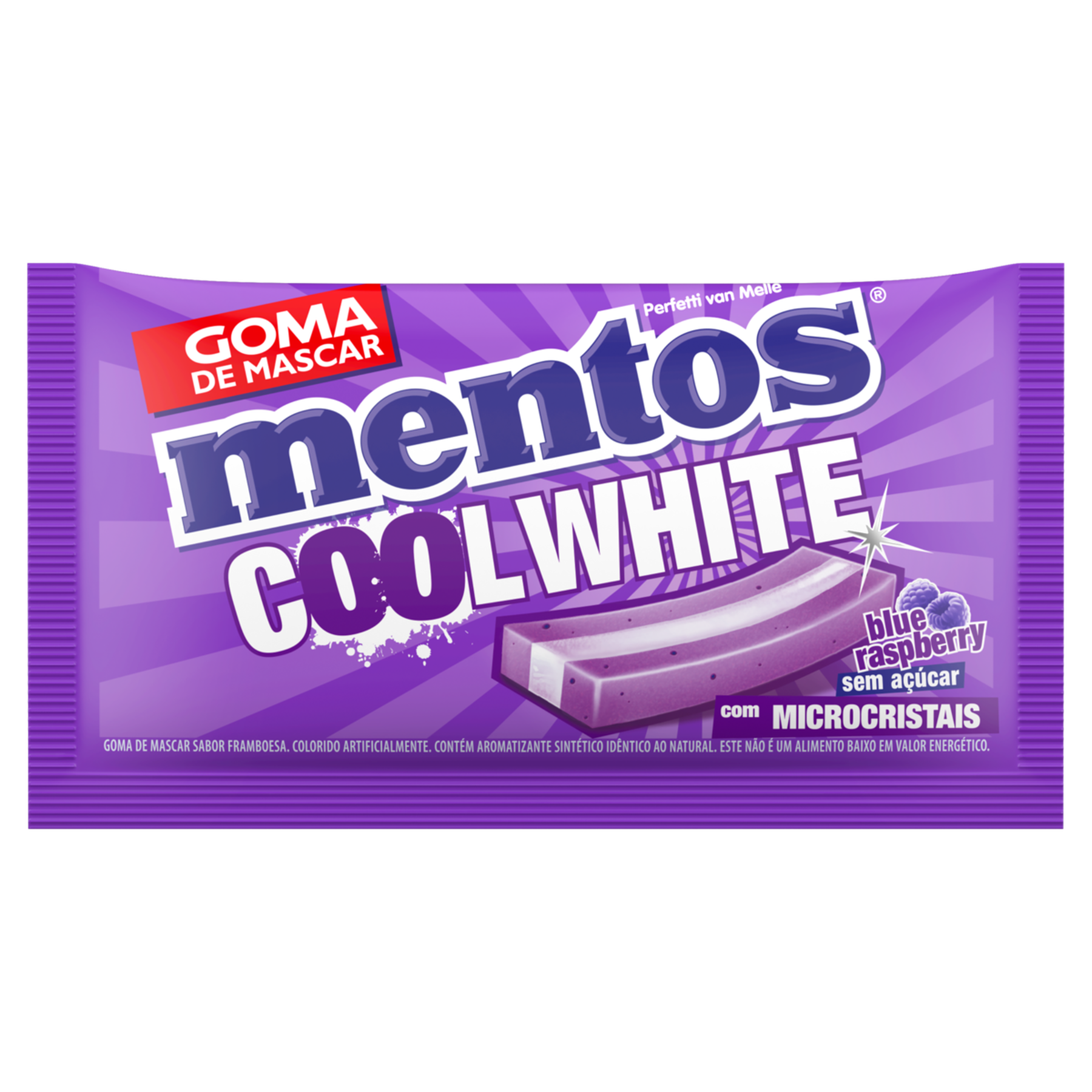 Goma de Mascar Blue Raspberry Sem A&ccedil;&uacute;car Cool White Mentos Envelope 8,5g