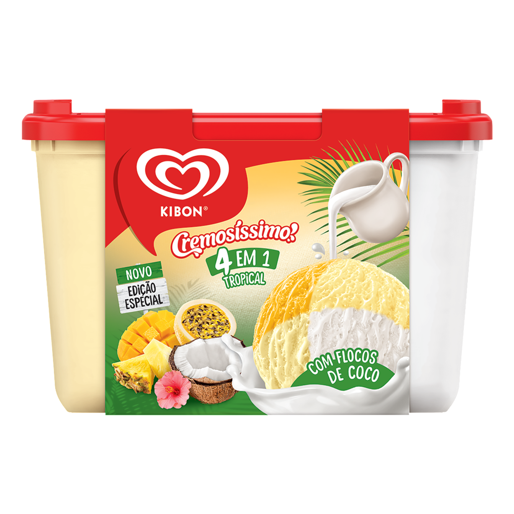 Sorvete 4 em 1 Tropical Kibon Cremos&iacute;ssimo Pote 2l