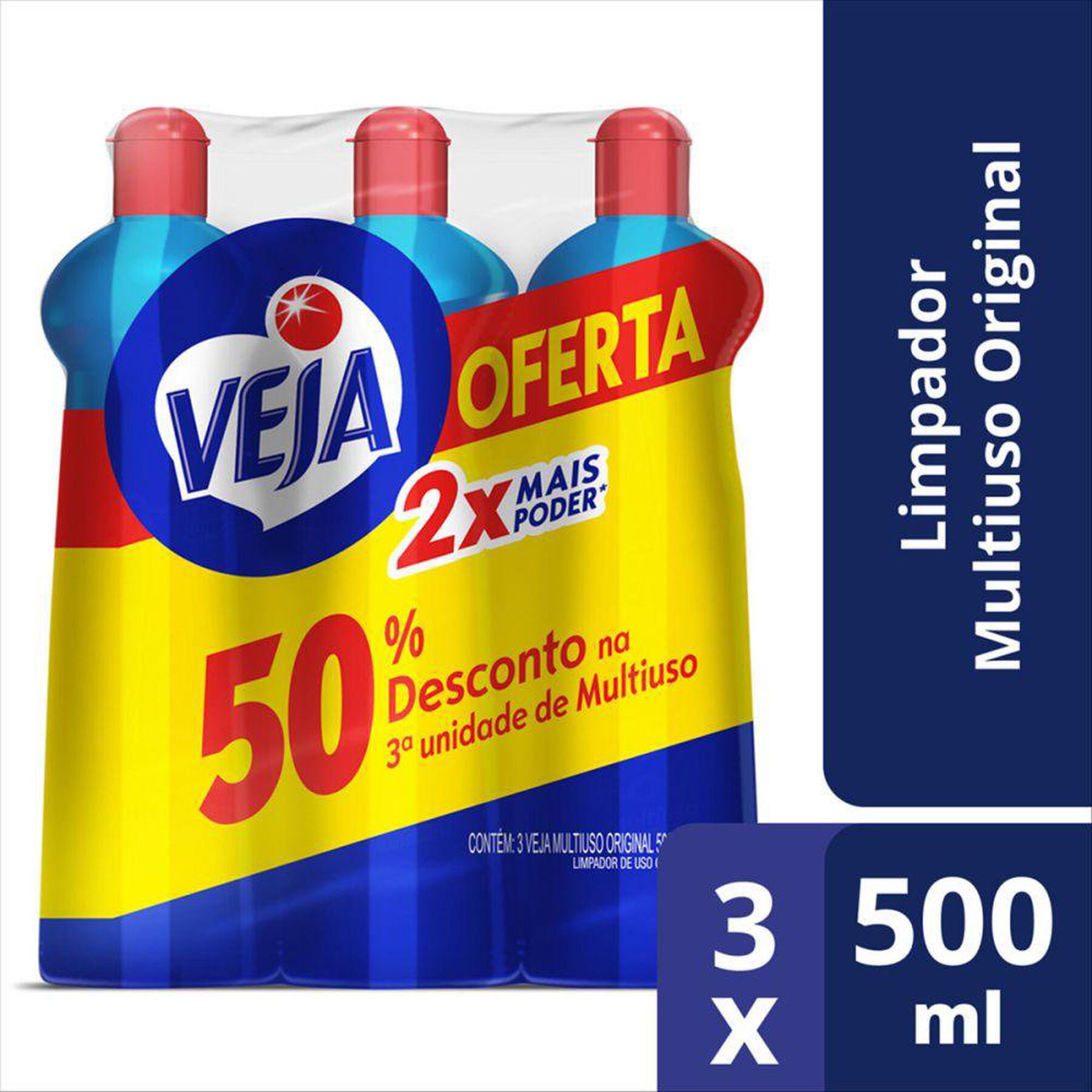 Limpador Multiuso Original Veja Gold Squeeze C/3 Unidades 500ml Cada - Embalagem 50% de Desconto na 3&ordf; Unidade