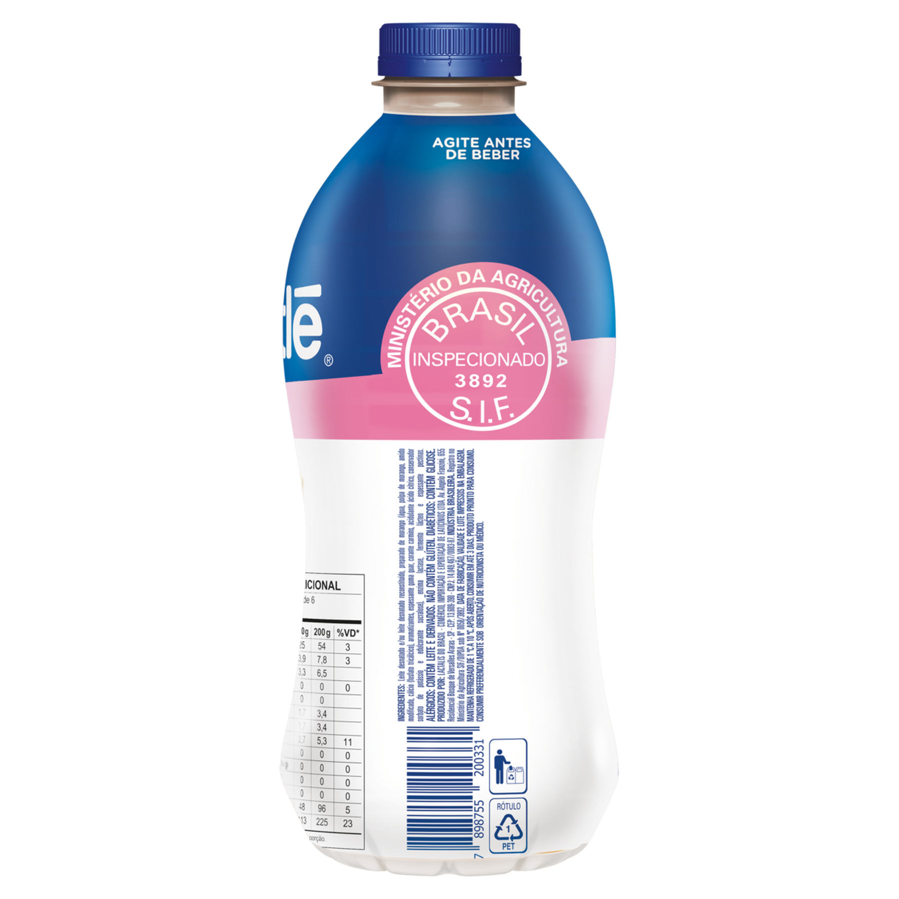 Iogurte Desnatado Morango Zero Lactose Nestl&eacute; Garrafa 1,15kg
