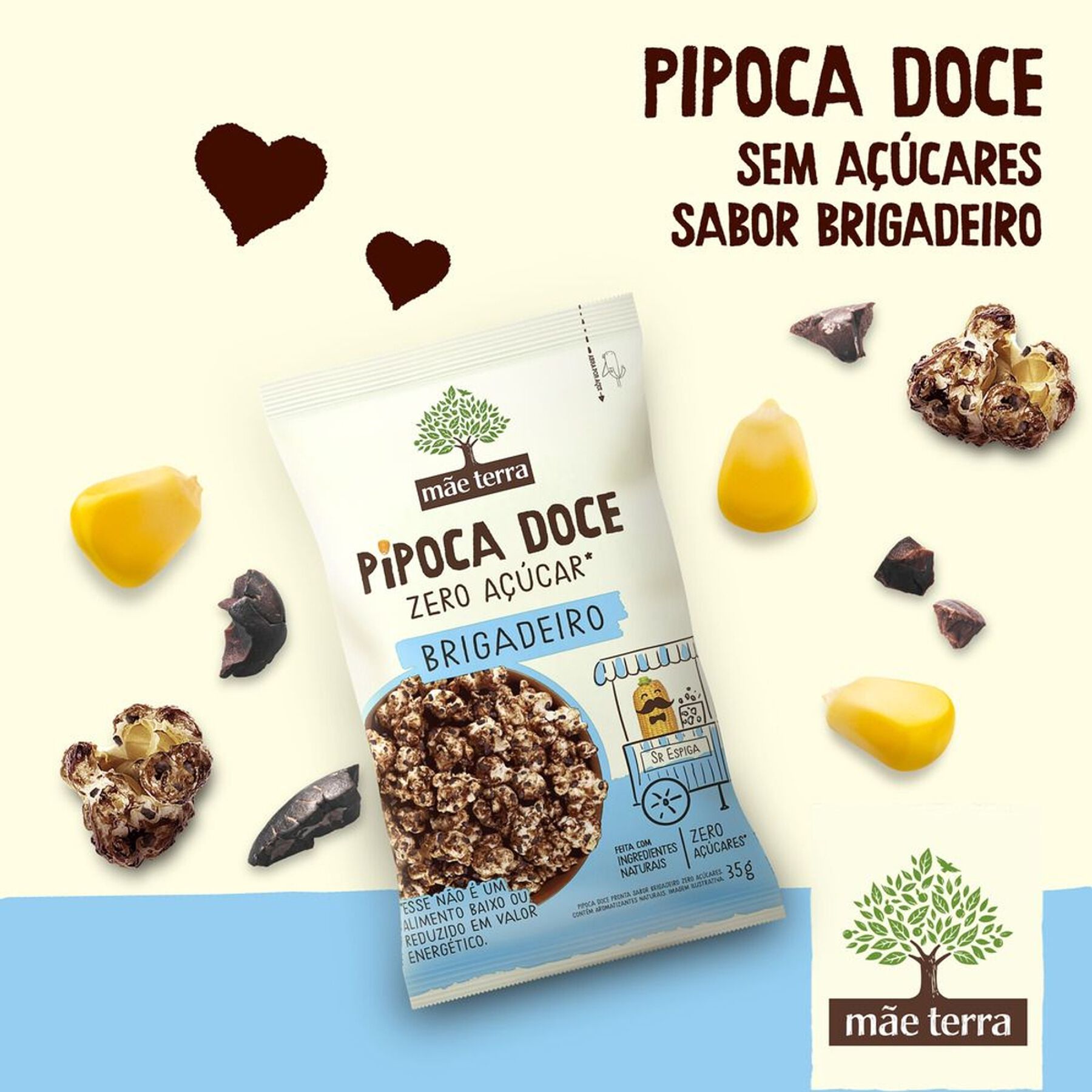 Pipoca Doce Pronta Brigadeiro Zero Açúcares Mãe Terra Pacote 35g