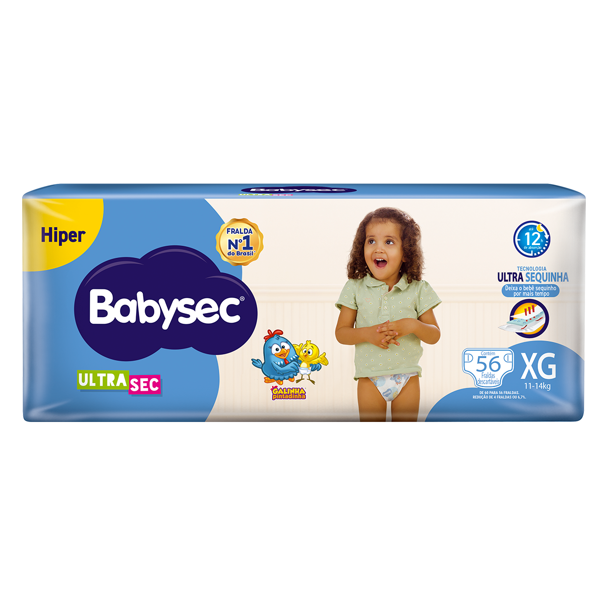 Fralda Descart&aacute;vel Ultra Sec Hiper Babysec XG Pacote C/56 Unidades
