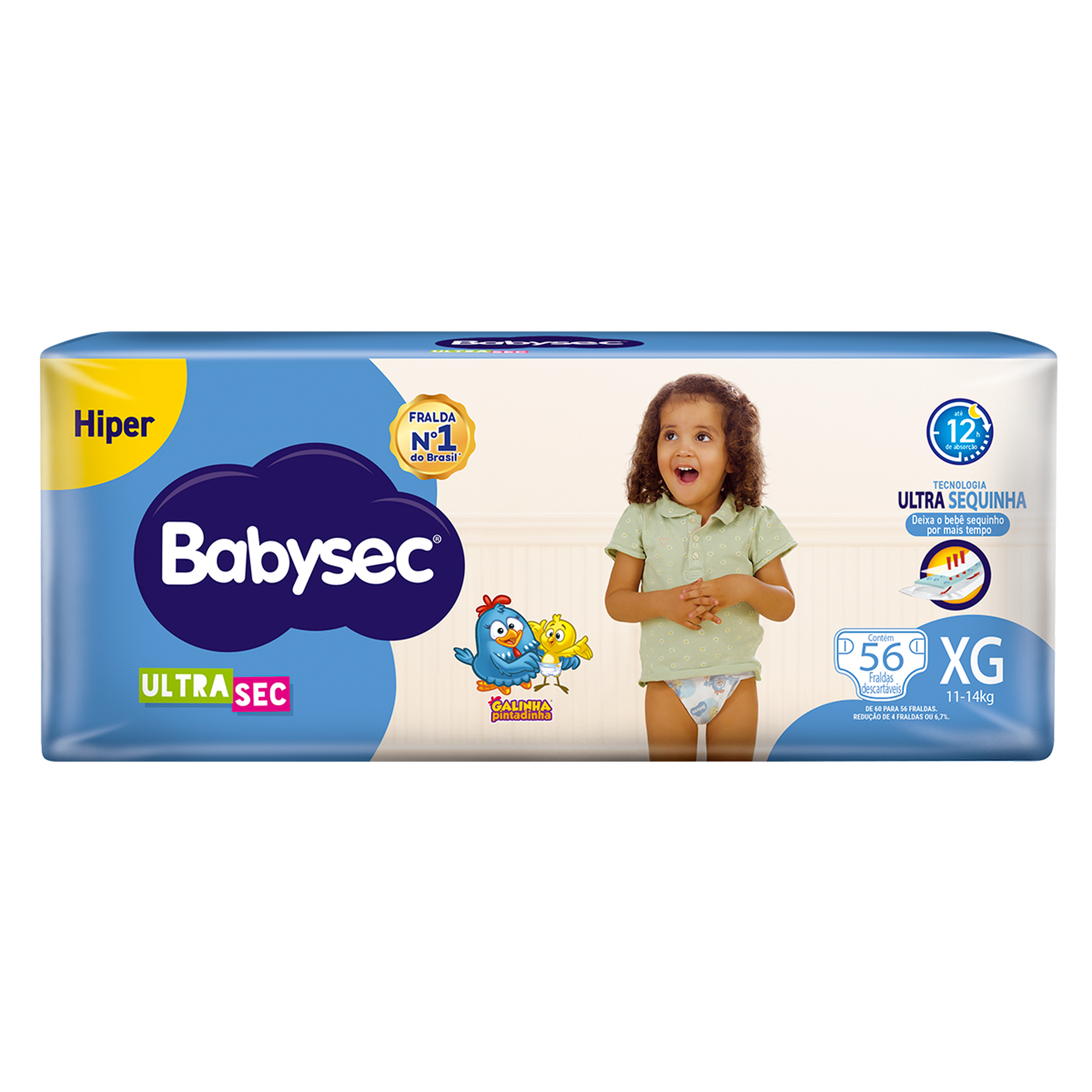 Fralda Descartável Ultra Sec Hiper Babysec XG Pacote C/56 Unidades