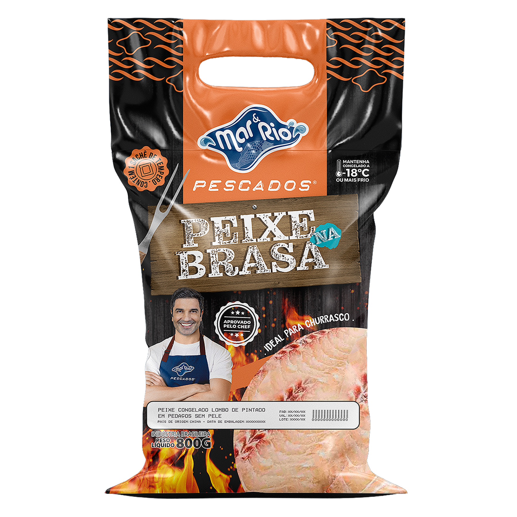 Lombo de Pintado em Peda&ccedil;os sem Pele Peixe na Brasa Mar&Rio Pescados Pacote 800g