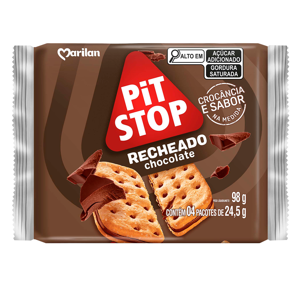 Biscoito Recheio Chocolate Pit Stop Marilan Pacote 98g C/4 Unidades