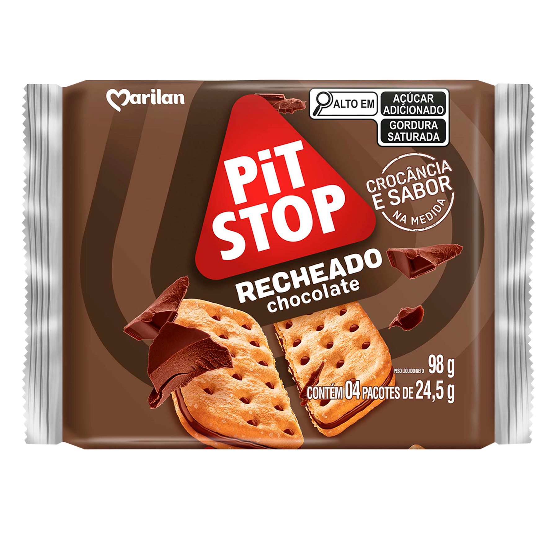 Biscoito Recheio Chocolate Pit Stop Marilan Pacote 98g C/4 Unidades