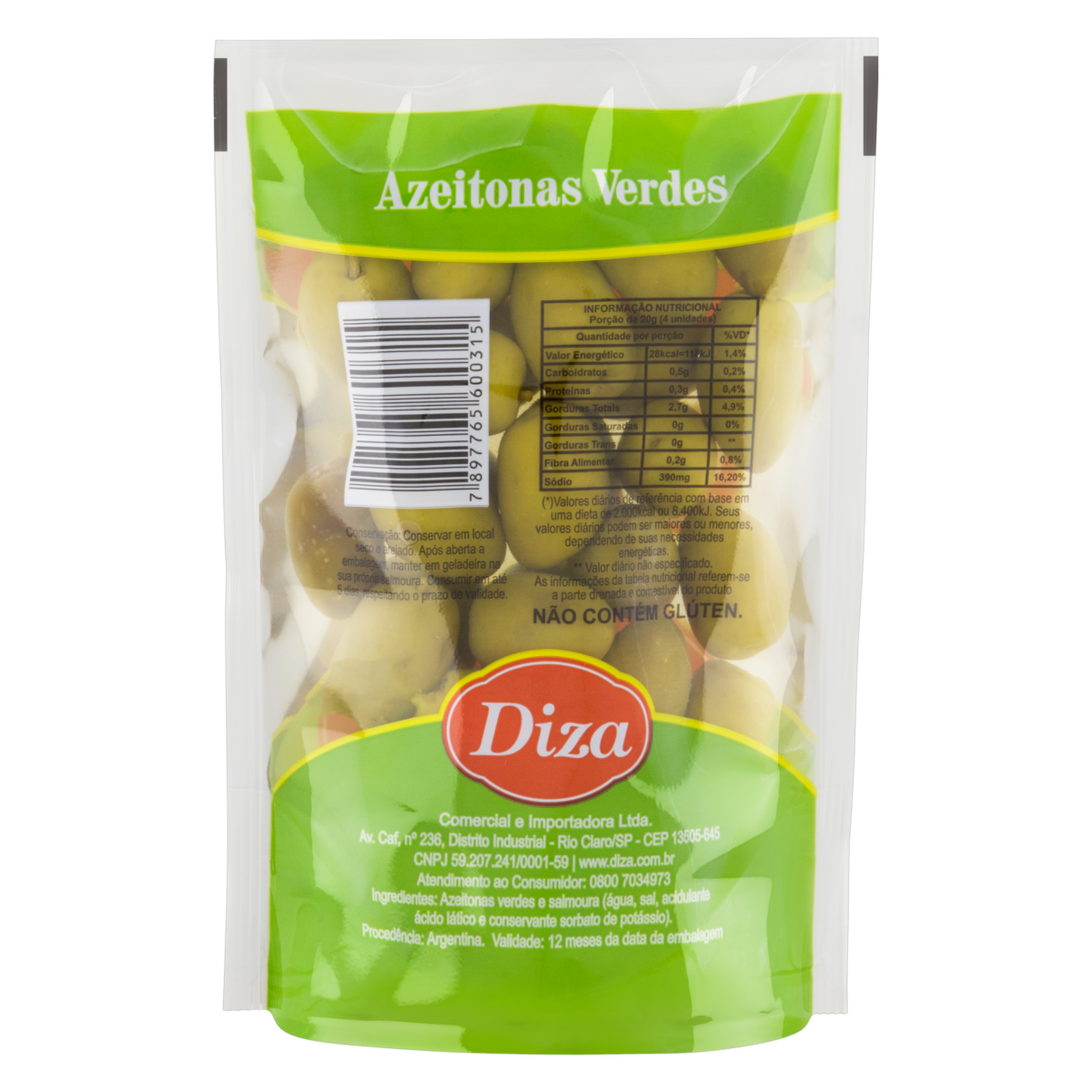 Azeitona Verde em Conserva Inteira Diza Sachê 100g