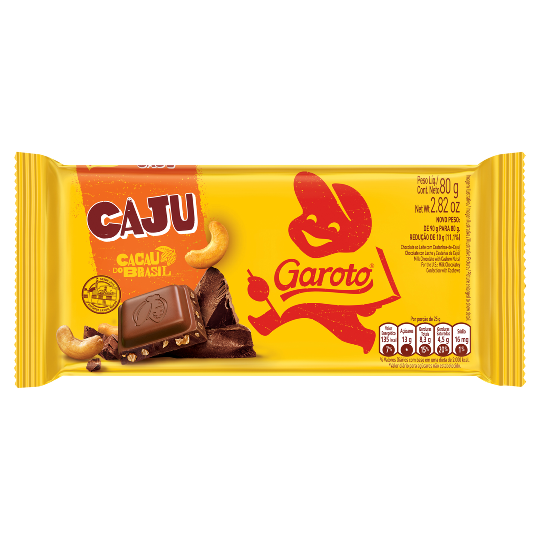 Chocolate ao Leite com Castanha-de-Caju Garoto Pacote 80g