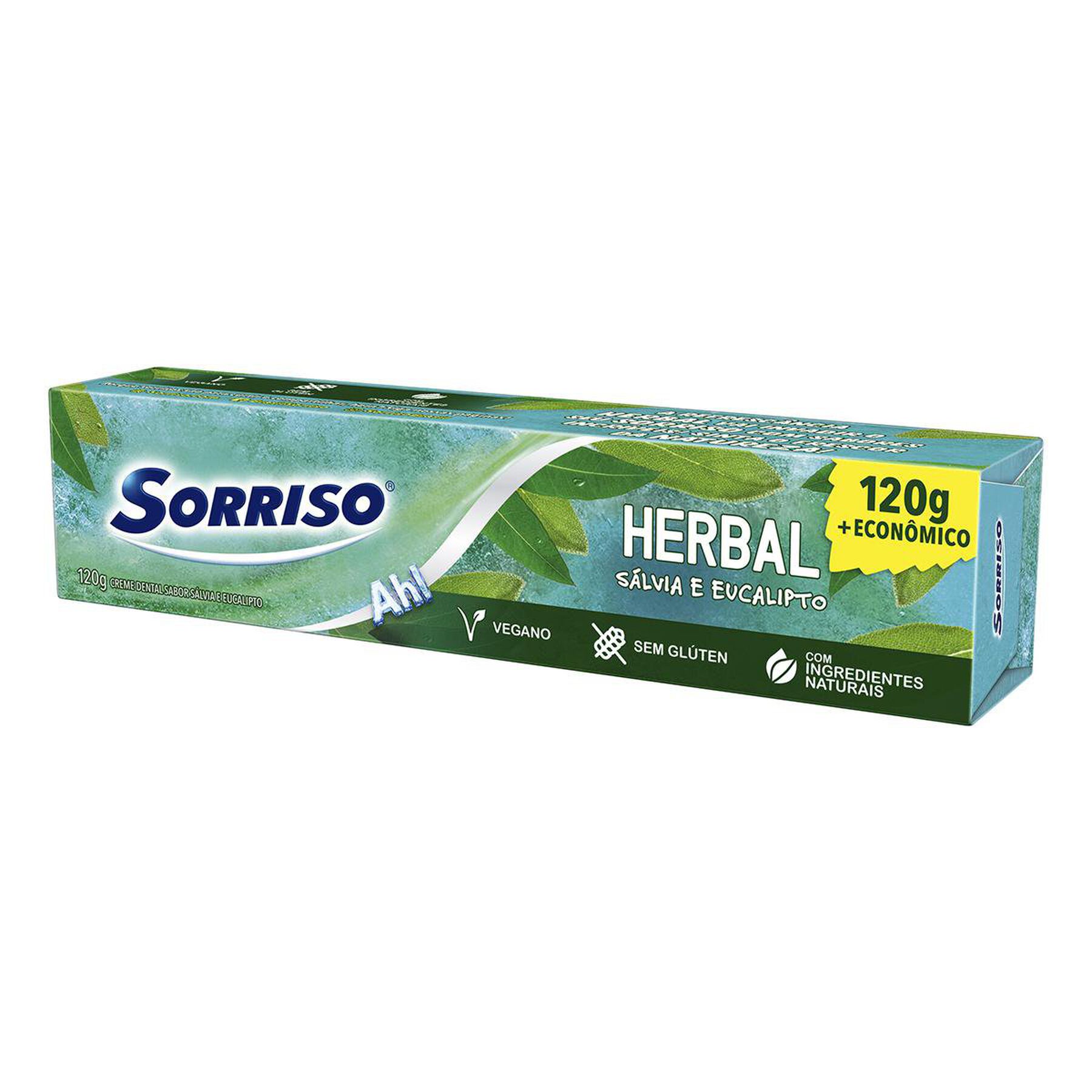Creme Dental Sálvia e Eucalipto Herbal Sorriso Caixa 120g - Embalagem + Econômico