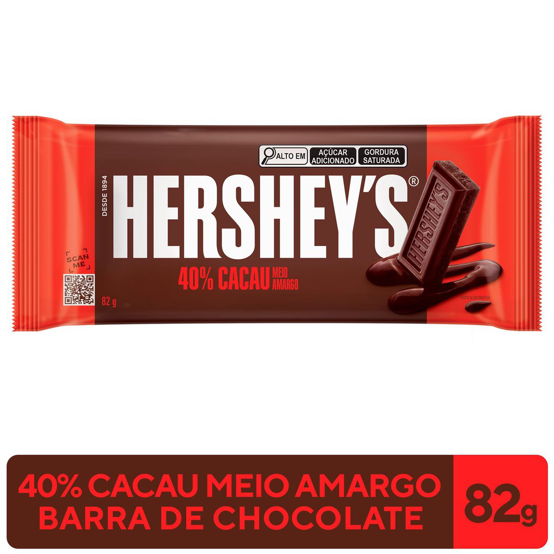 Barra de Chocolate Meio Amargo 40% Cacau Hershey's Pacote 82g