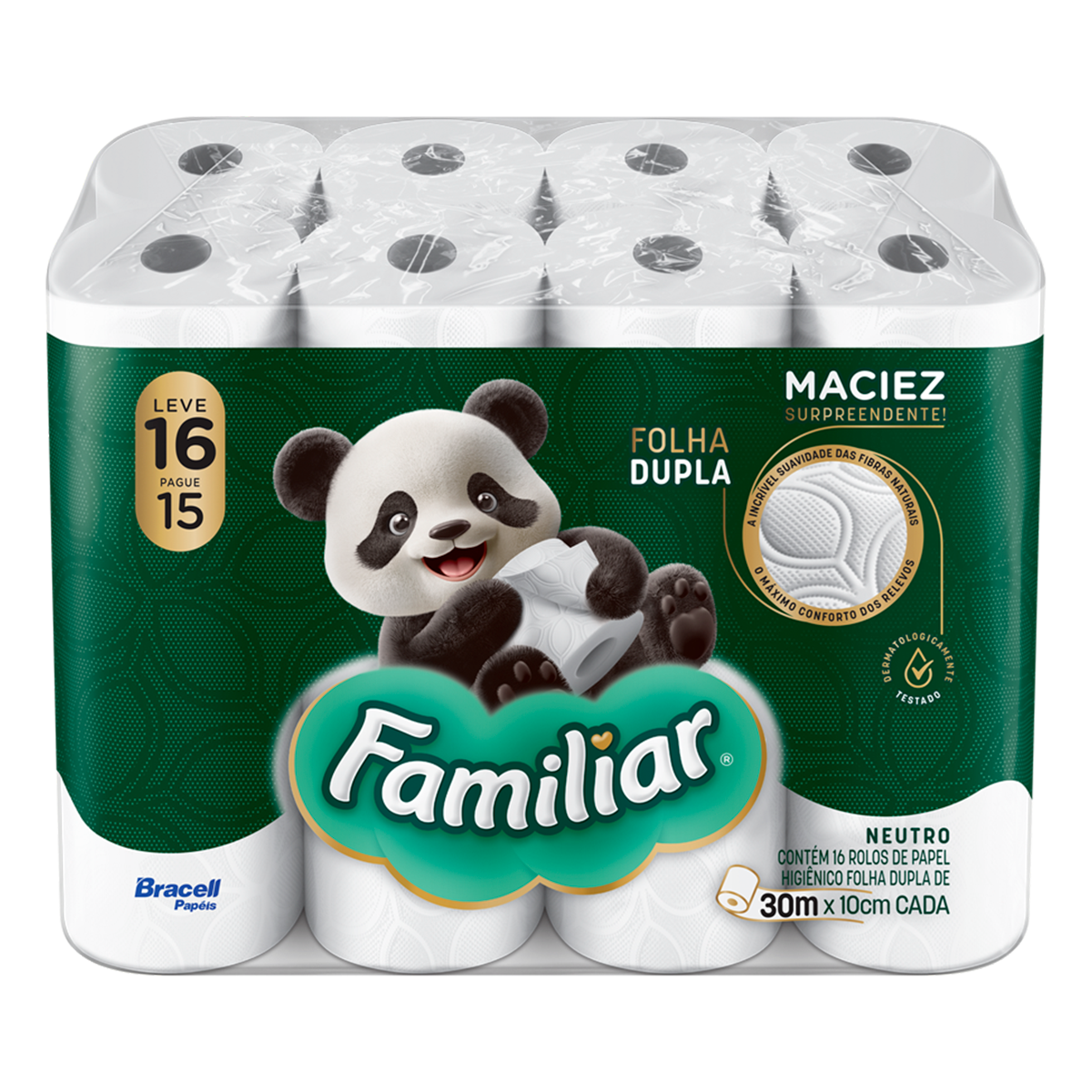 Papel Higi&ecirc;nico Folha Dupla Familiar Pacote C/16 Unidades - Embalagem Leve 16 Pague 15