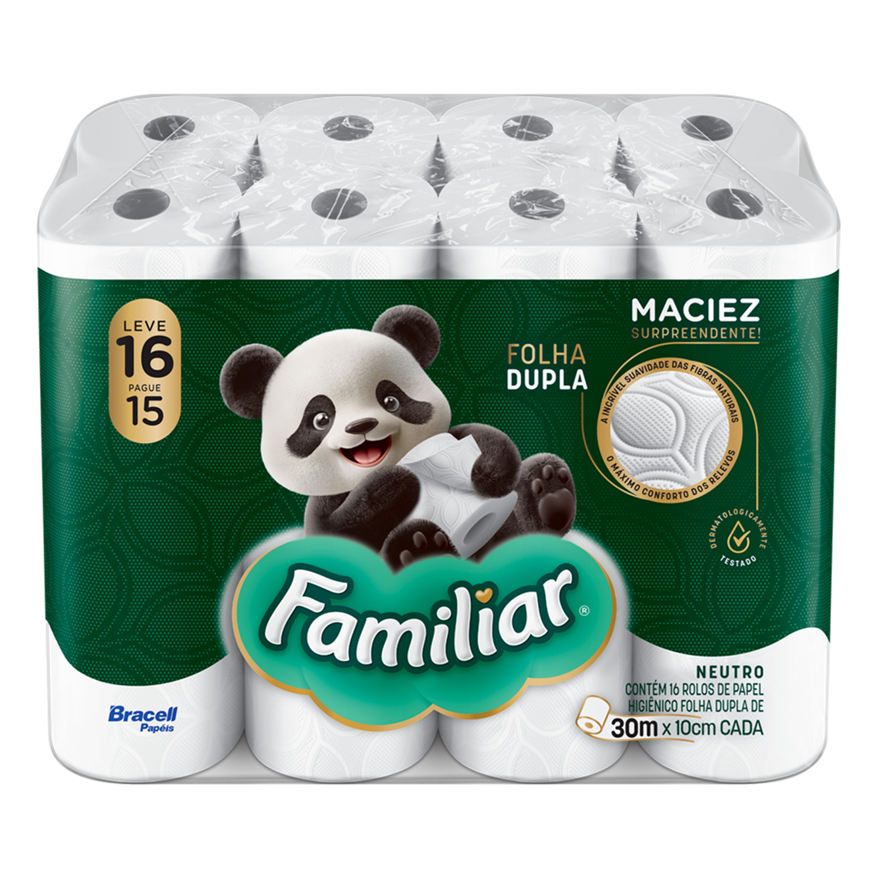 Papel Higi&ecirc;nico Folha Dupla Familiar Pacote C/16 Unidades - Embalagem Leve 16 Pague 15